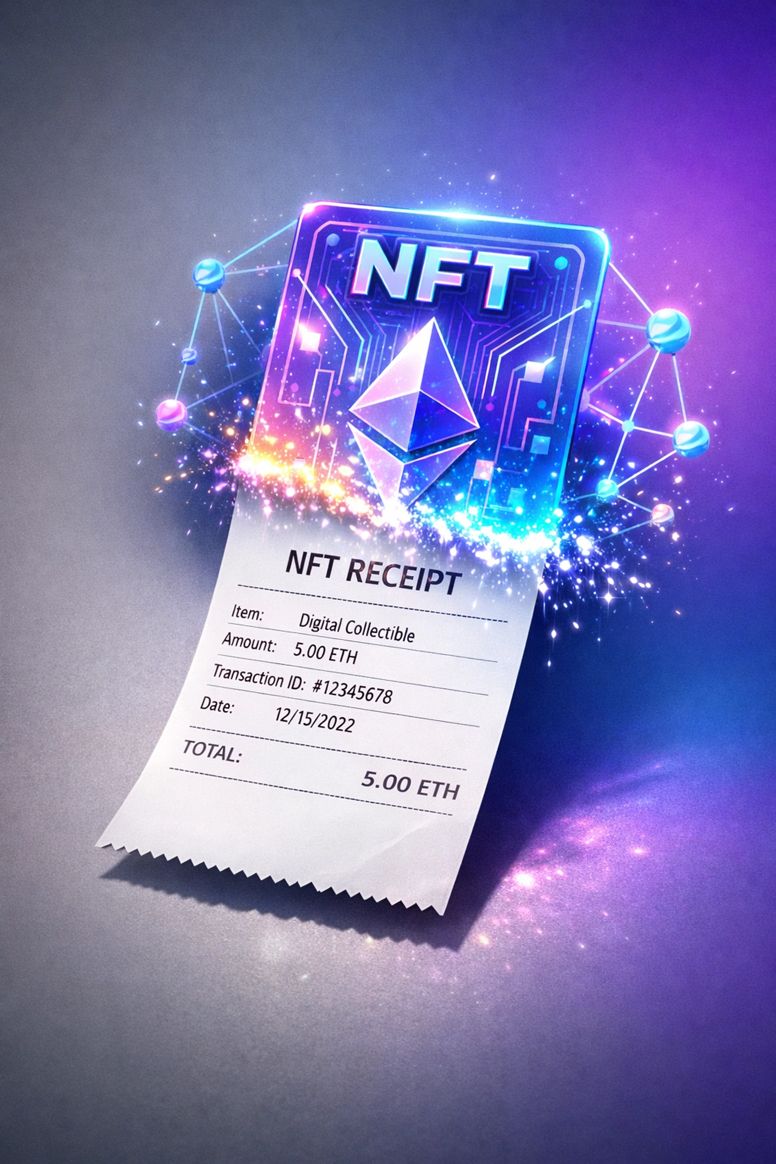 Paper receipt transforming into NFT blockchain receipt for crypto payment verification