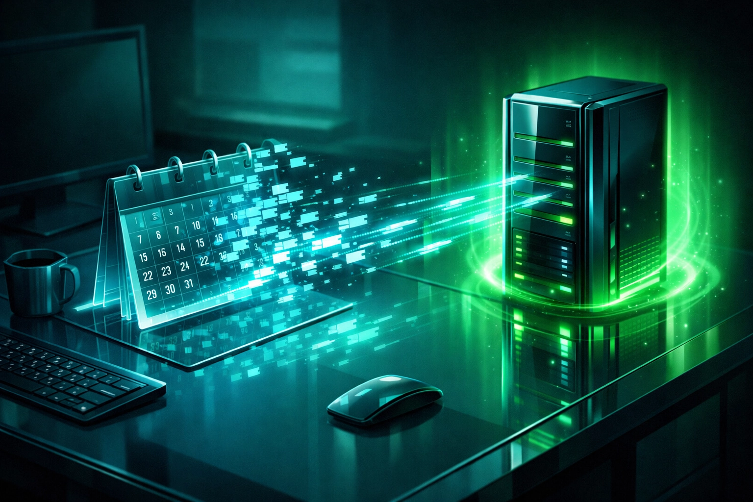 Digital calendar dissolving into data packets showing the shrinking time-to-exploit in AI security.