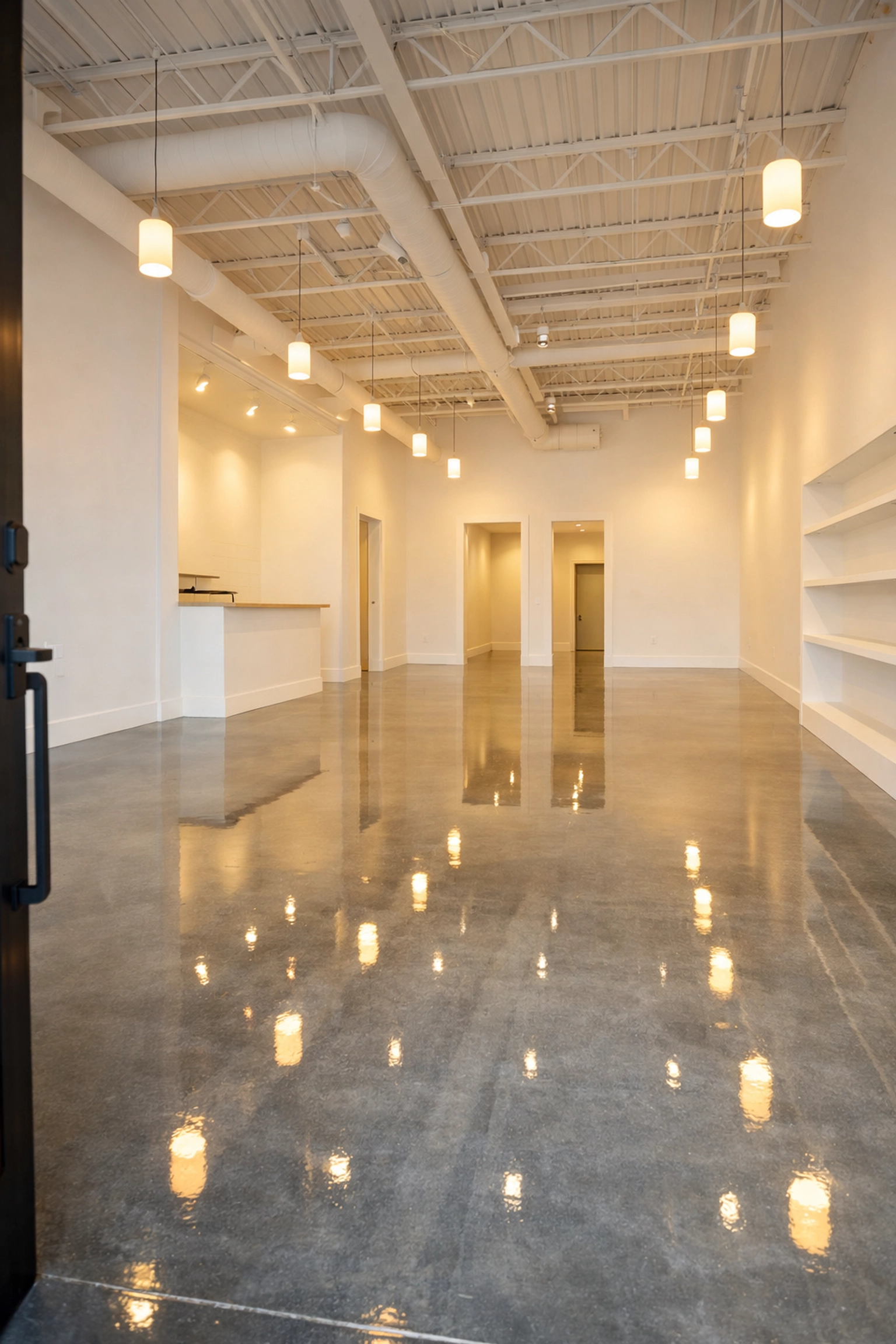 Spotless commercial space in Franklin with polished floors following an expert office cleaning service.