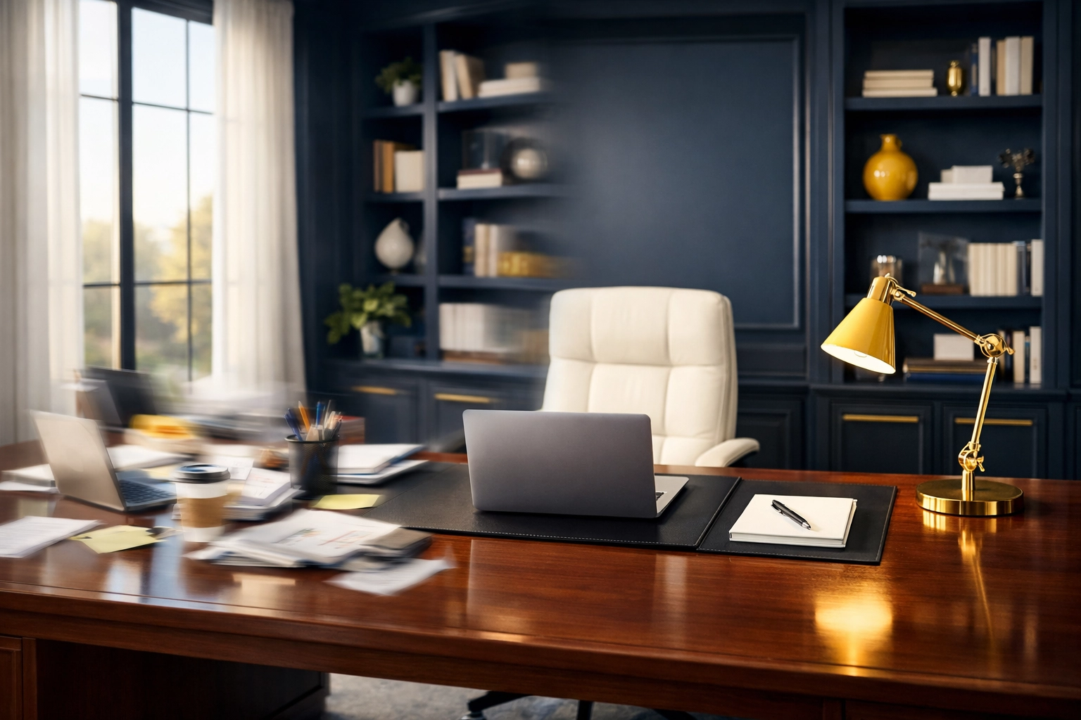 Organized home office desk showing the productivity benefits of weekly house cleaning.