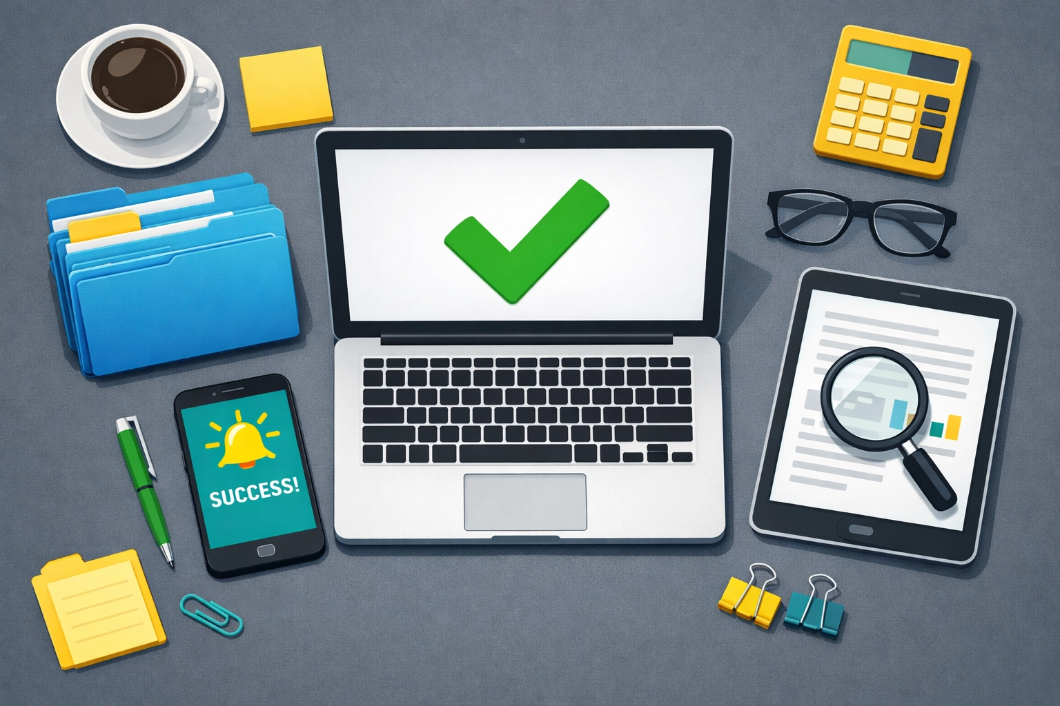 A digital workspace showing organized files and a successful e-file status to speed up your tax refund.