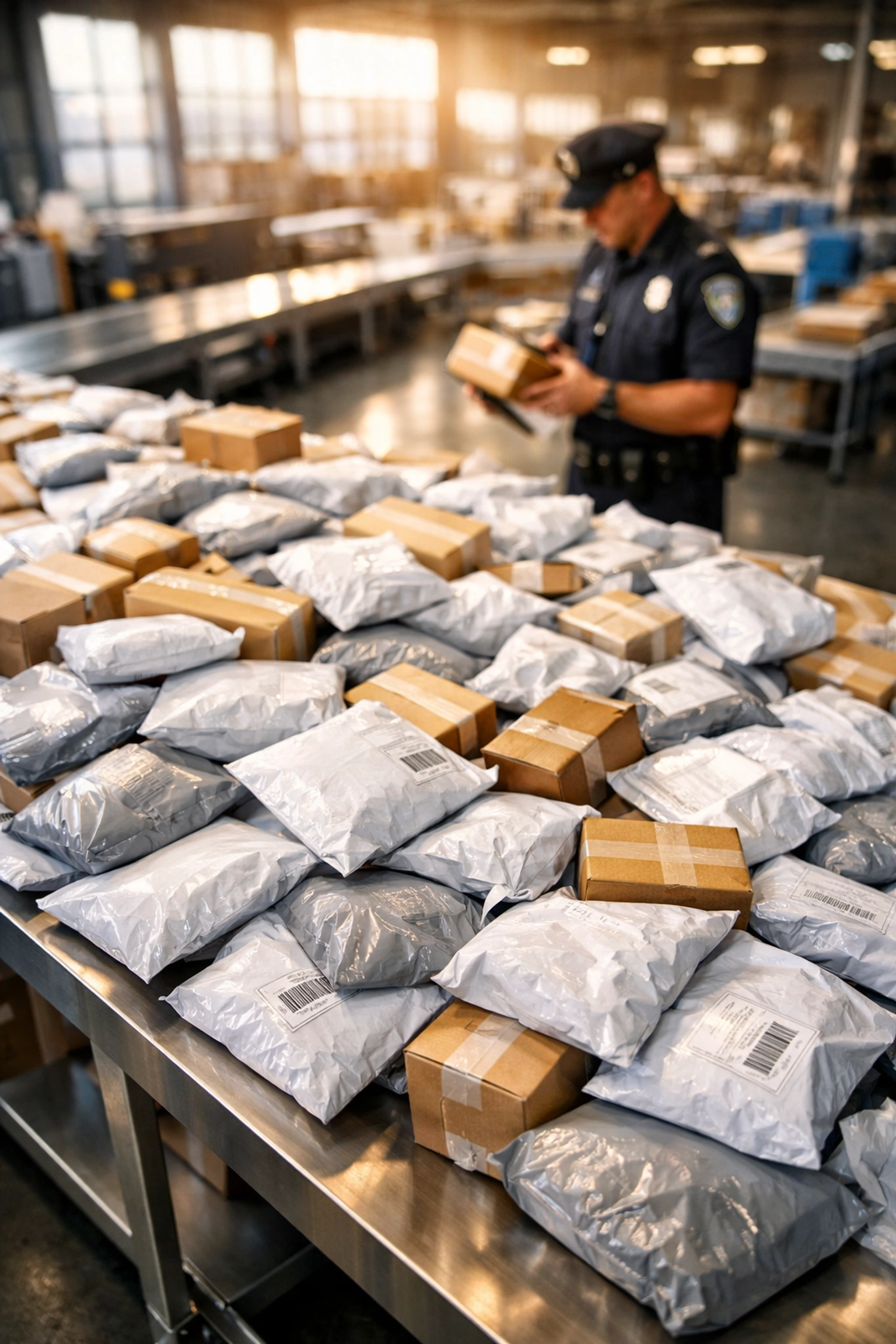 Customs inspection of small e-commerce shipments following Section 321 De Minimis crackdown.