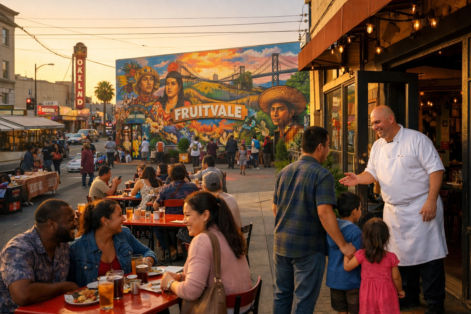 Diners exploring cultural food concepts in Fruitvale during Oakland Restaurant Week 2026.