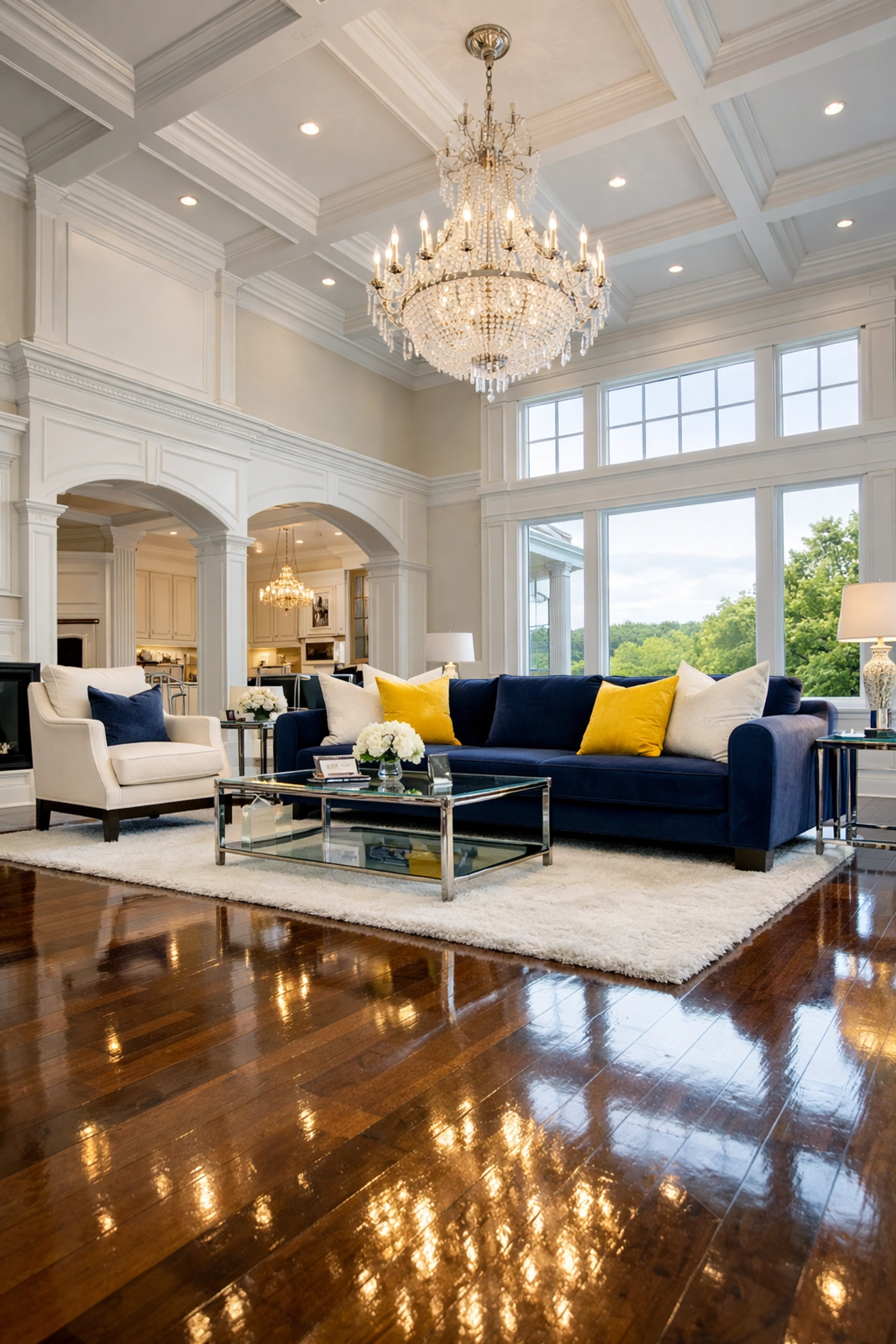 Polished hardwood floors in a grand Westford home showing the results of Luxury House Cleaning in Westford.