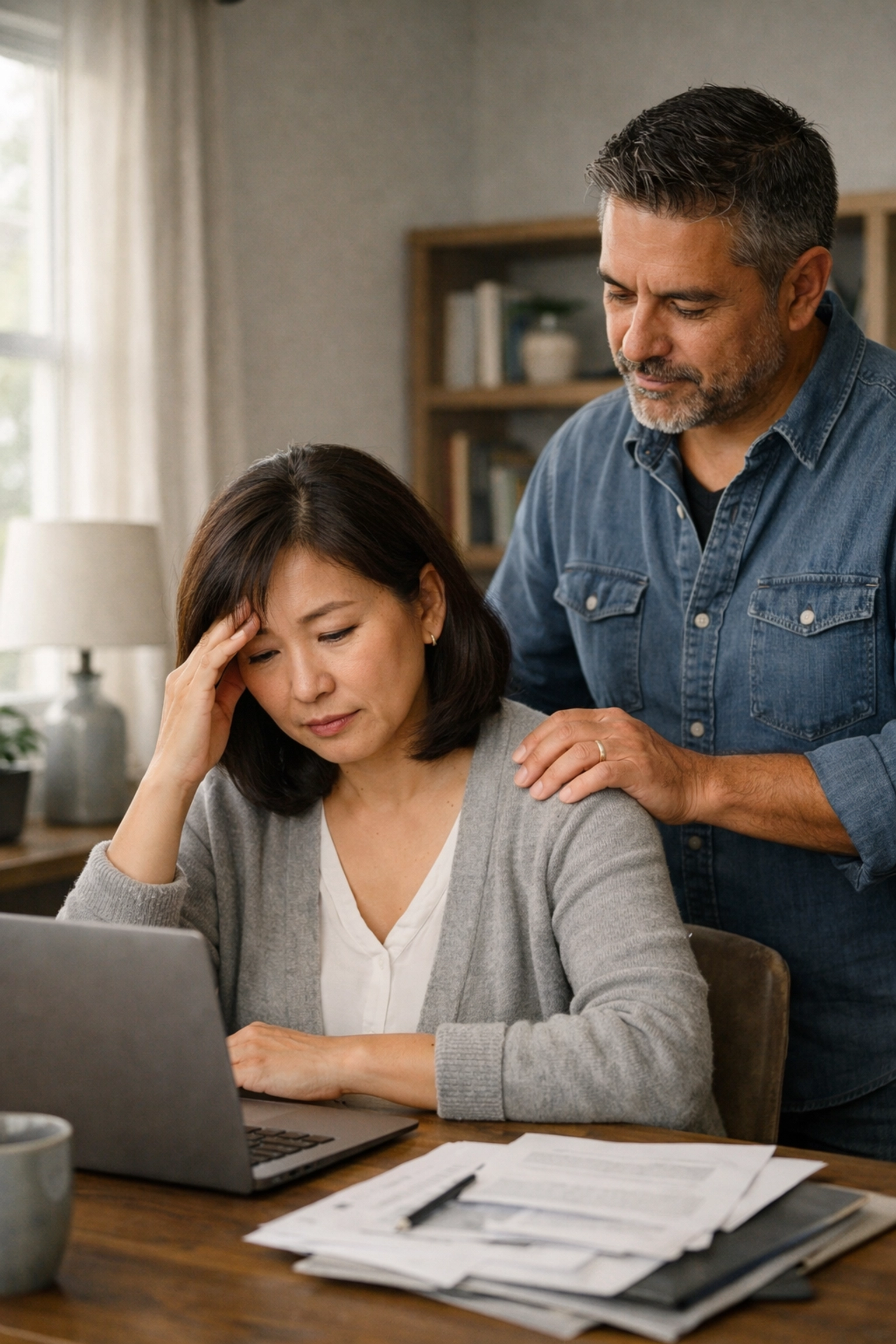 Married business partners supporting each other through stress and being overwhelmed.
