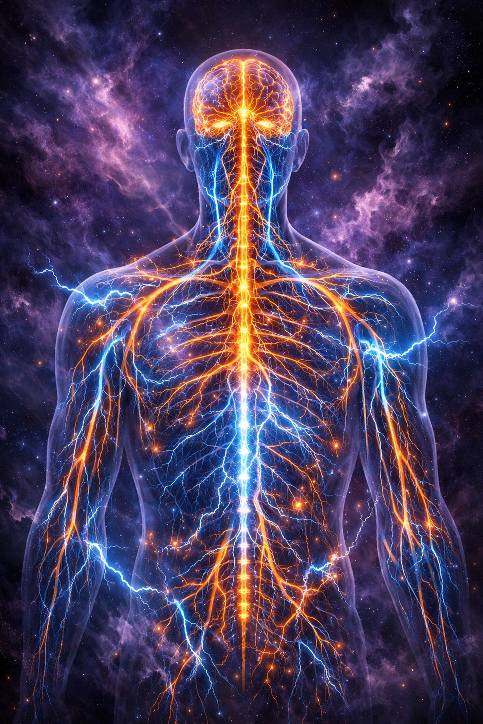 Abstract silhouette showing a glowing nervous system representing the biology of the subconscious mind.