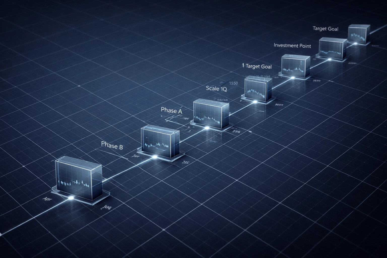 Strategic network grid representing business milestones and an investor grade financial model for startups.