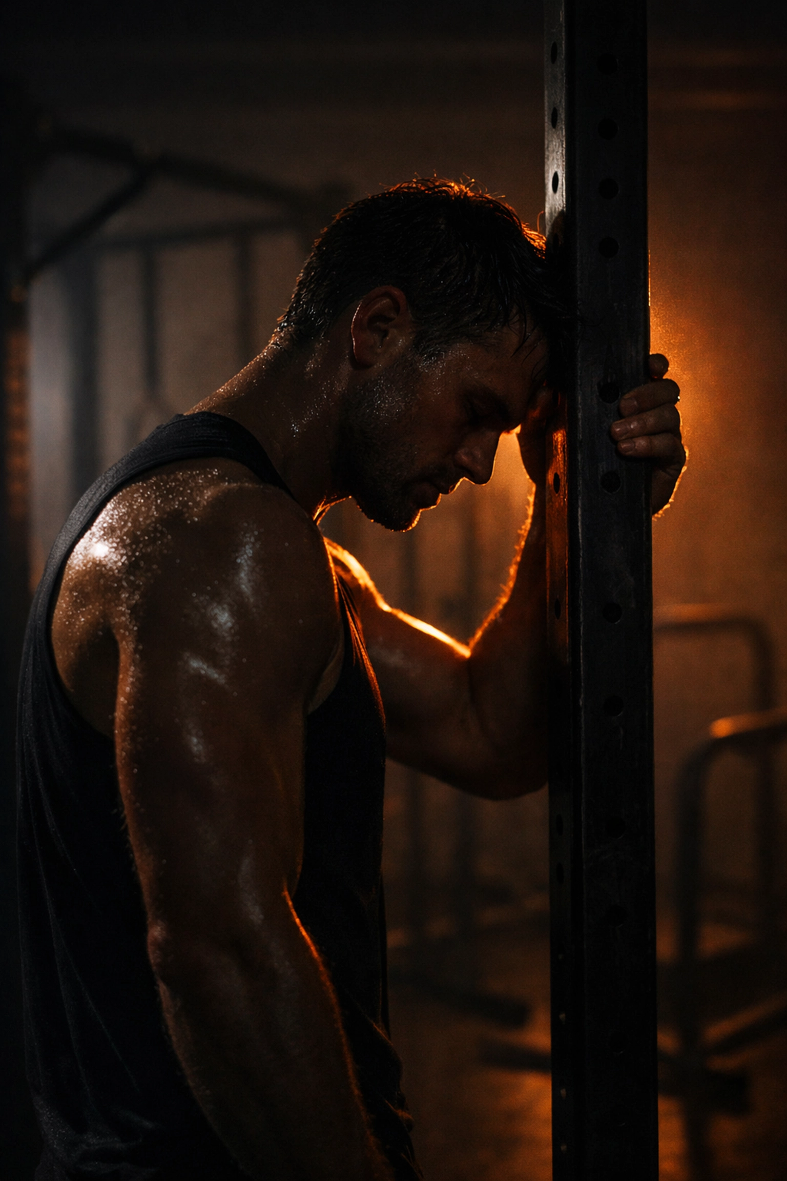 Dedicated athlete using a versatile home gym system for a full body workout at home.