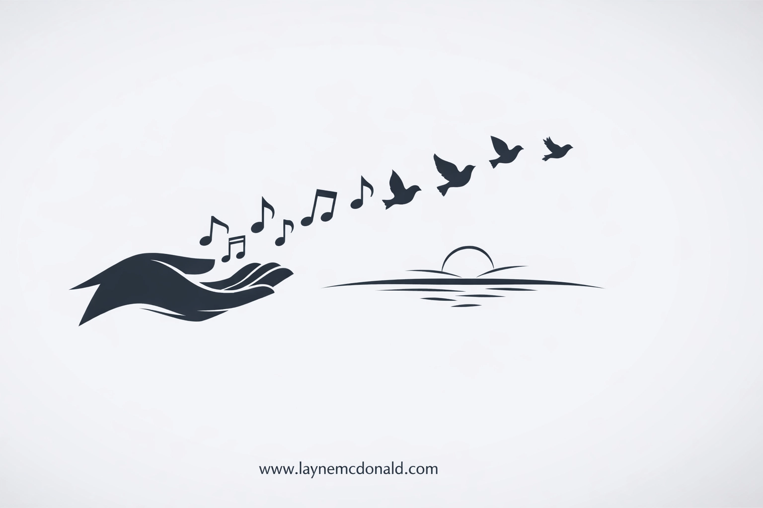 Hand releasing musical notes turning into doves to symbolize music for healing and spiritual outreach.