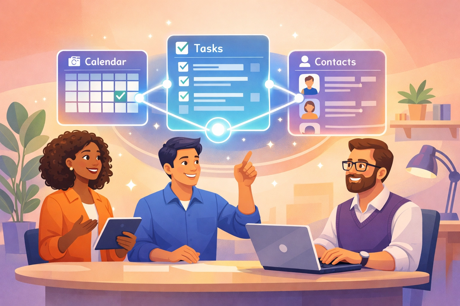 Team collaborating efficiently using unified business management interface