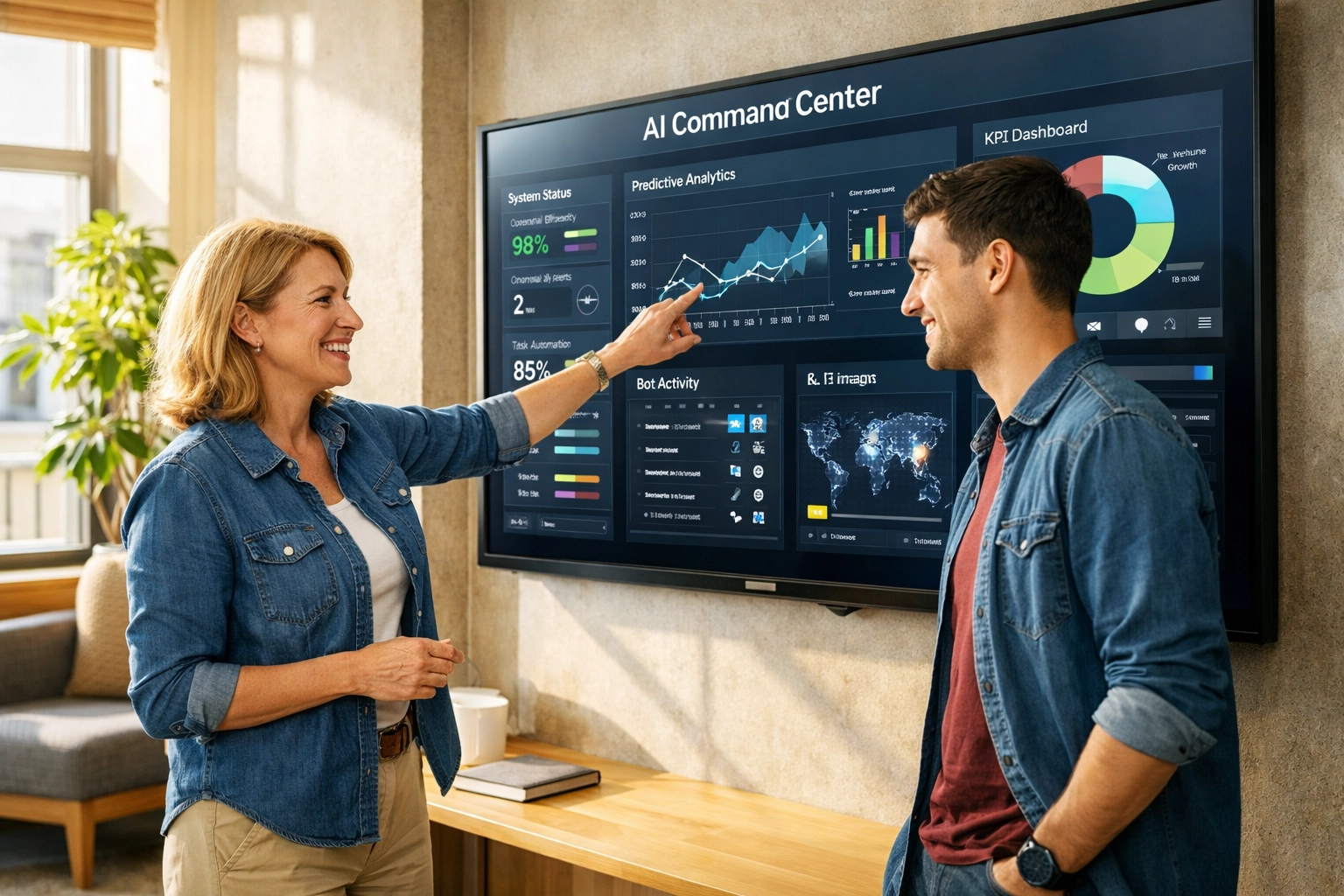 Colleagues discussing ServiceNow Xanadu AI-driven support to reduce ticket volume and improve IT strategy.