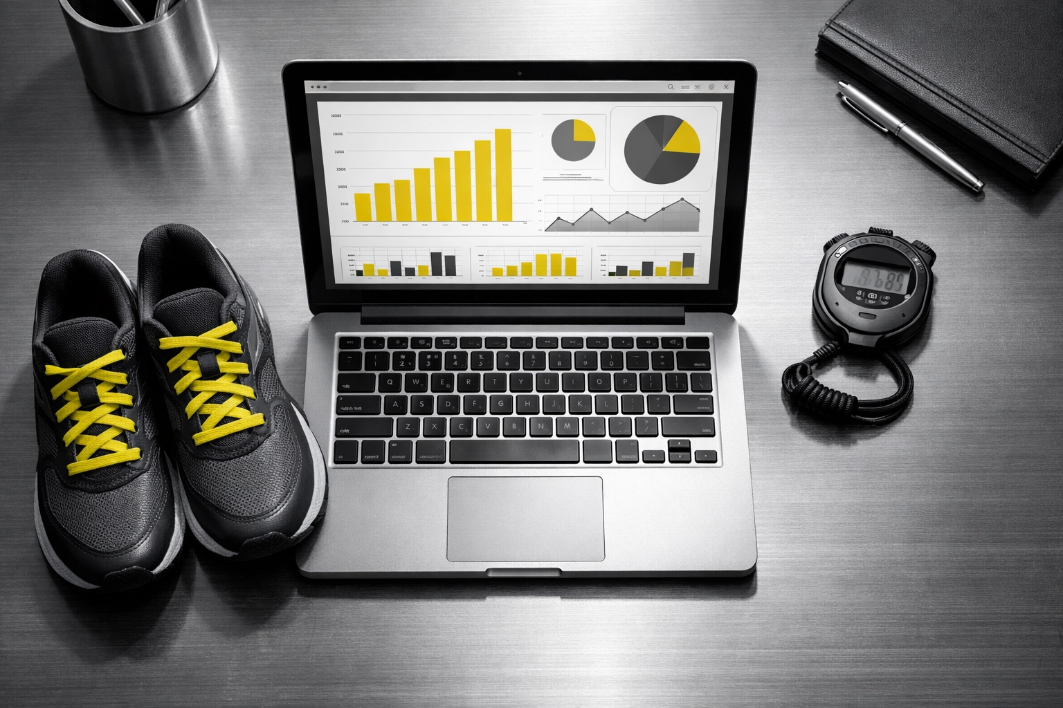 Data dashboard on a laptop tracking gym marketing ROI and growth metrics for business owners.