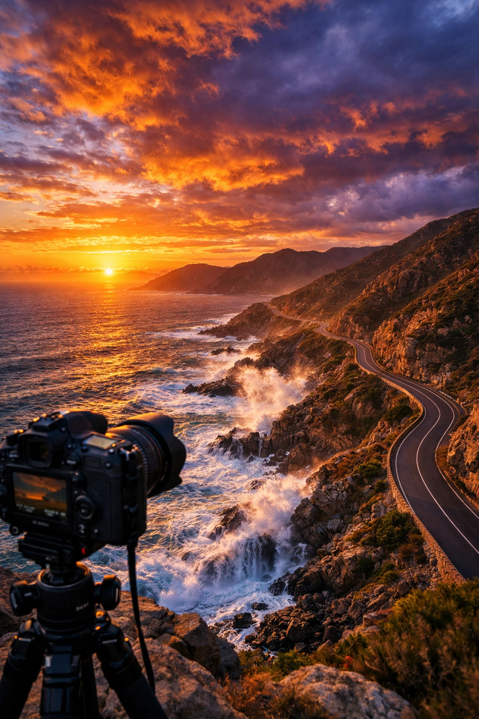 Stunning coastal sunset landscape shot at one of the best photography locations for visual pros.