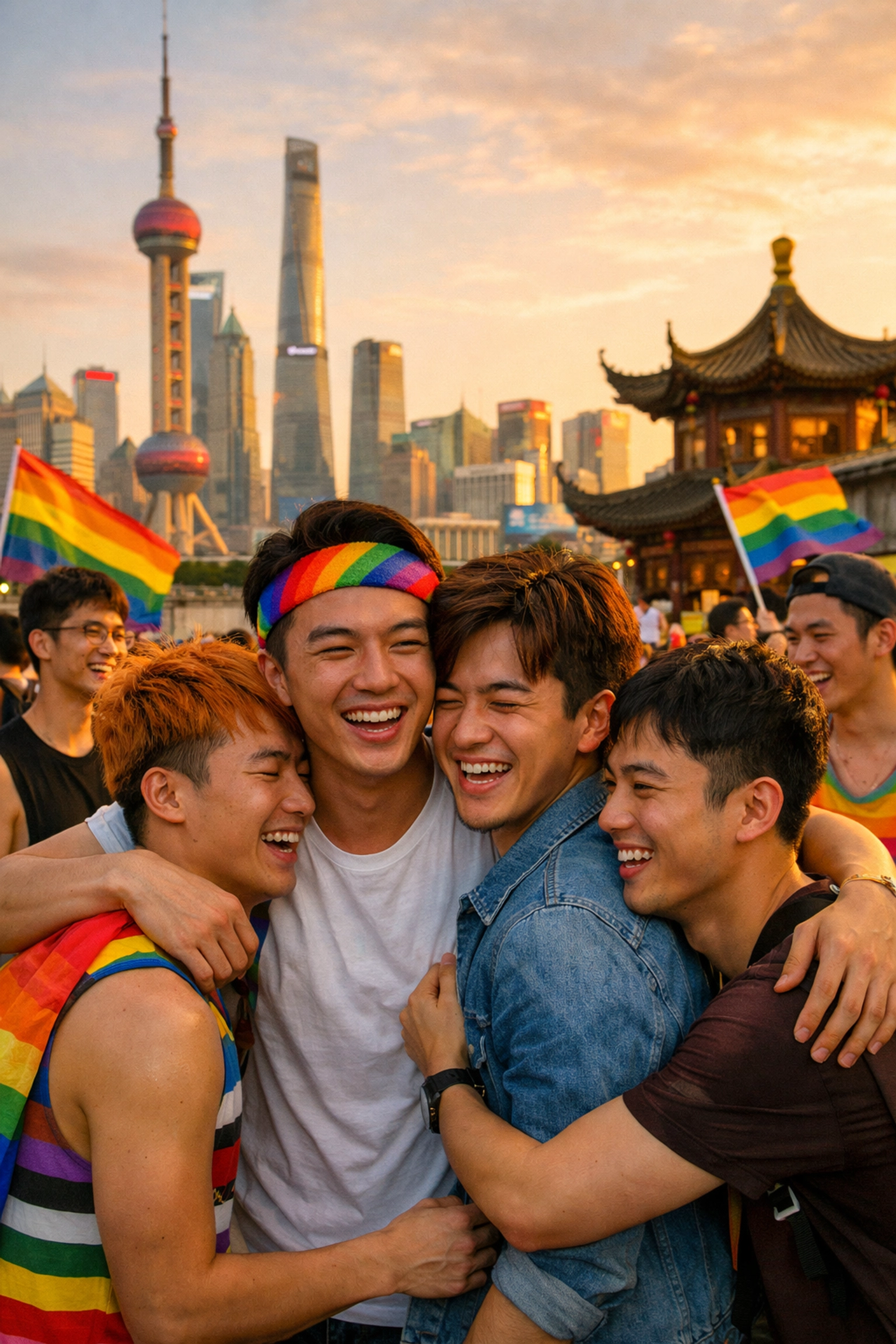 LGBTQ+ pride celebration with gay men in Shanghai, China