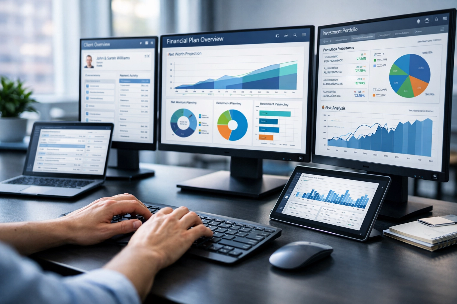 Financial advisor using CRM and planning software for RIA workflow integration