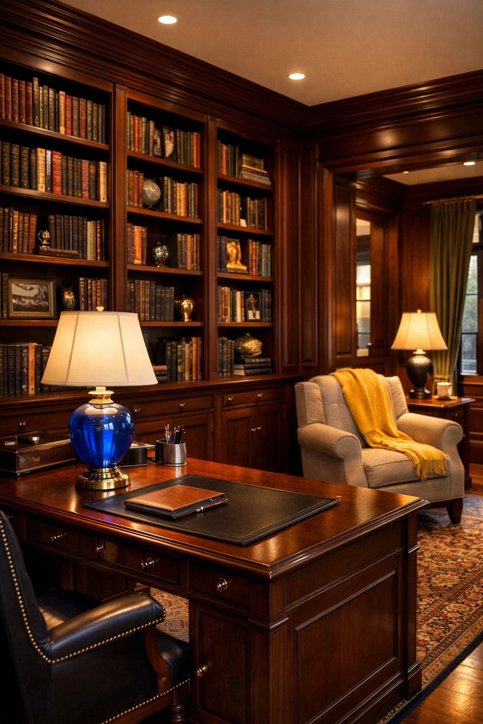 Dust-free library in a Lexington estate showing ninja-like attention to professional detail.