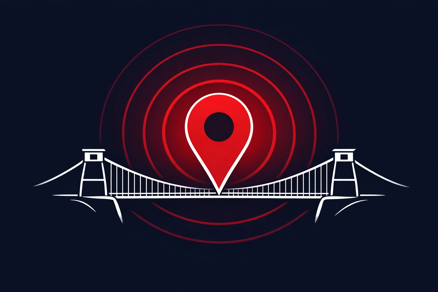 Digital location pin over Clifton Suspension Bridge representing local Bristol SEO ranking success.