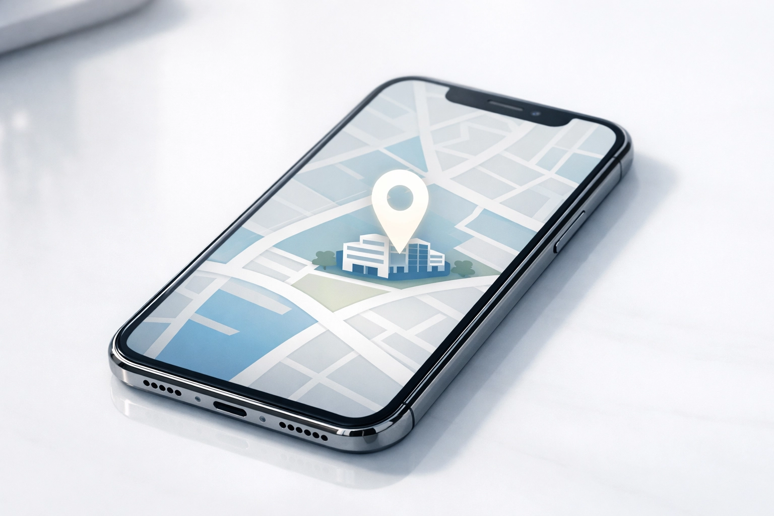 Smartphone displaying a Google Business Profile map pin for local chiropractic SEO optimization.