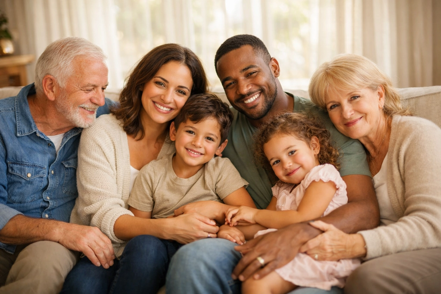 Multi-generational family together representing comprehensive life insurance protection