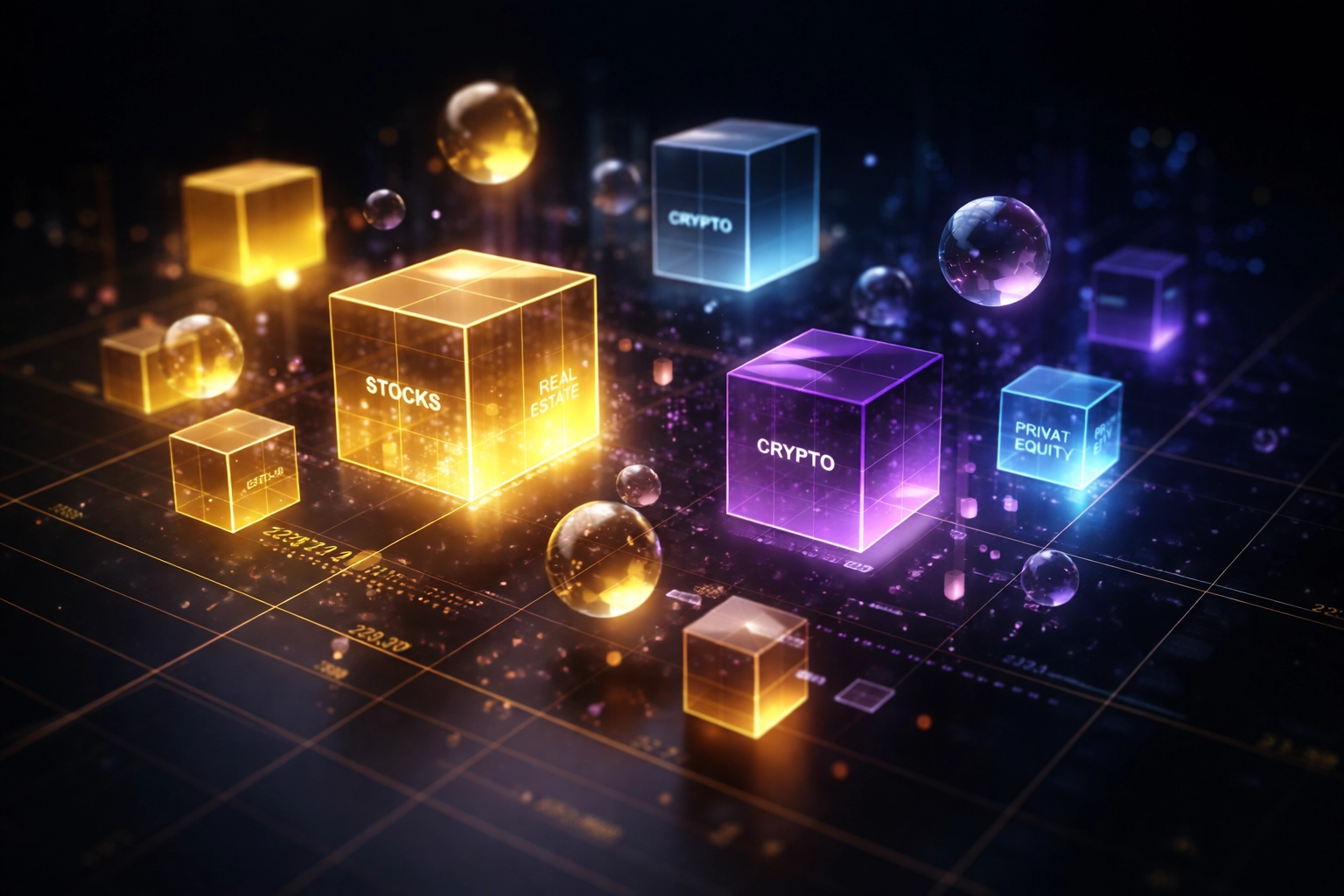 Visual representation of diversified investment portfolio with traditional and alternative asset classes