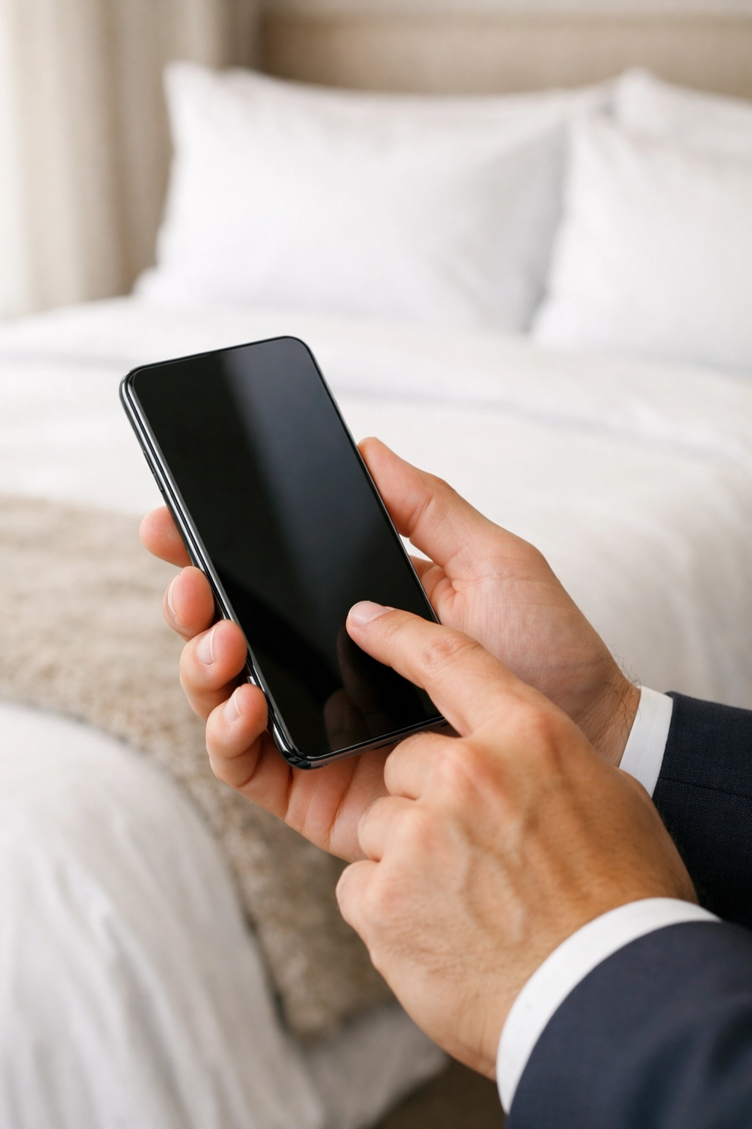 Hotel staff using a mobile device for real-time room cleaning updates in a hotel PMS.