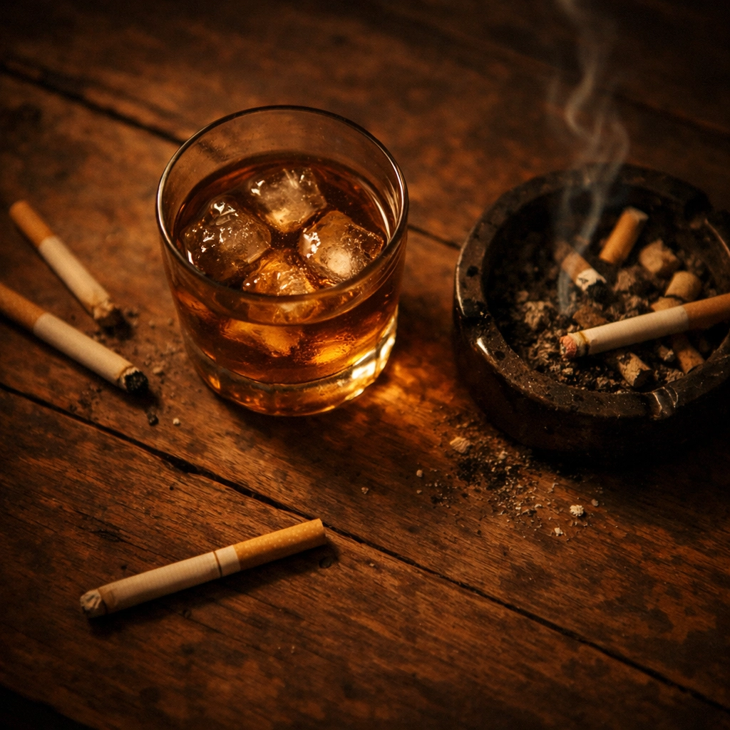 Whisky és cigaretta az asztalon - káros szokások hatása a szexuális egészségre