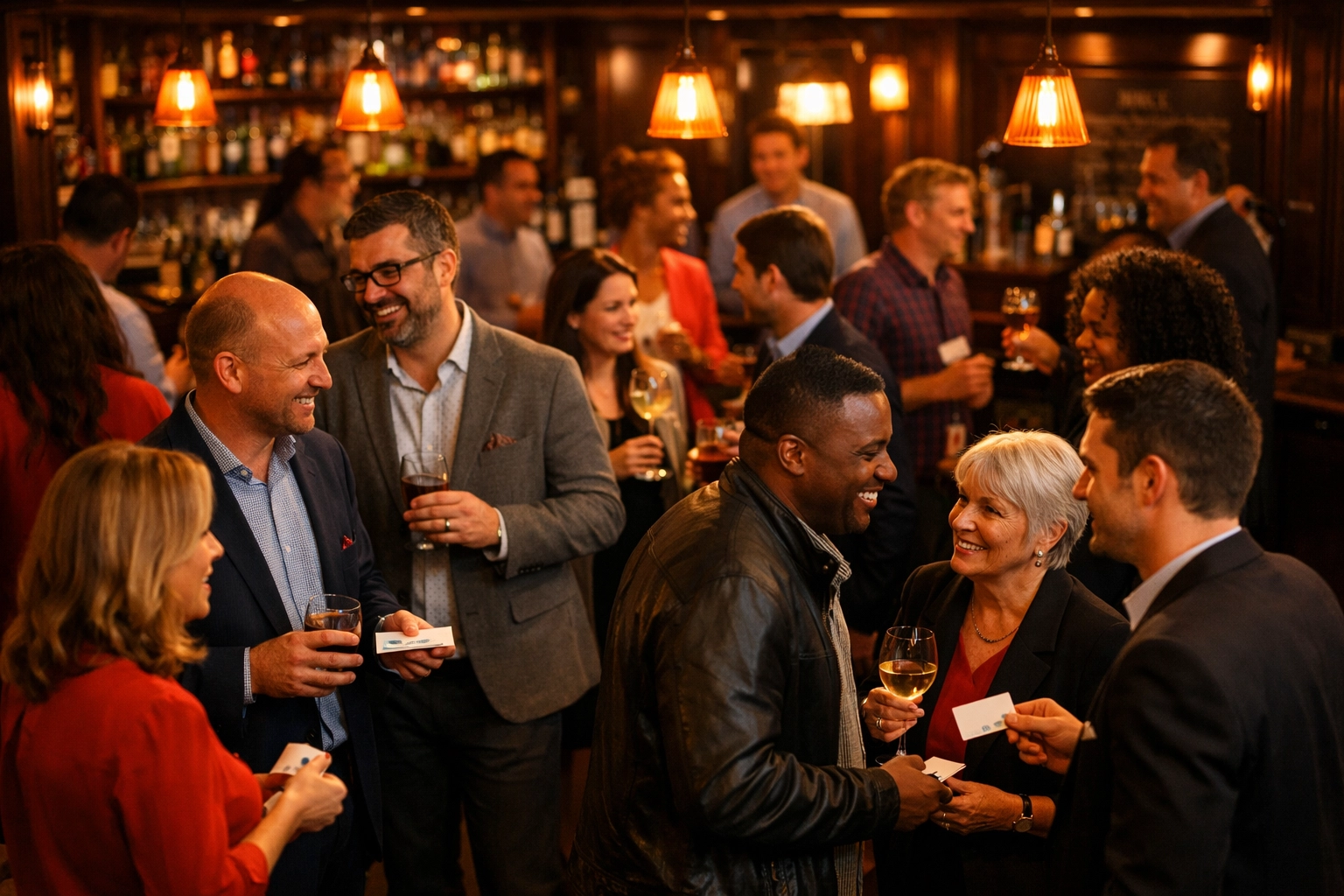 Business professionals networking at BizCONNECT event in Winnipeg pub