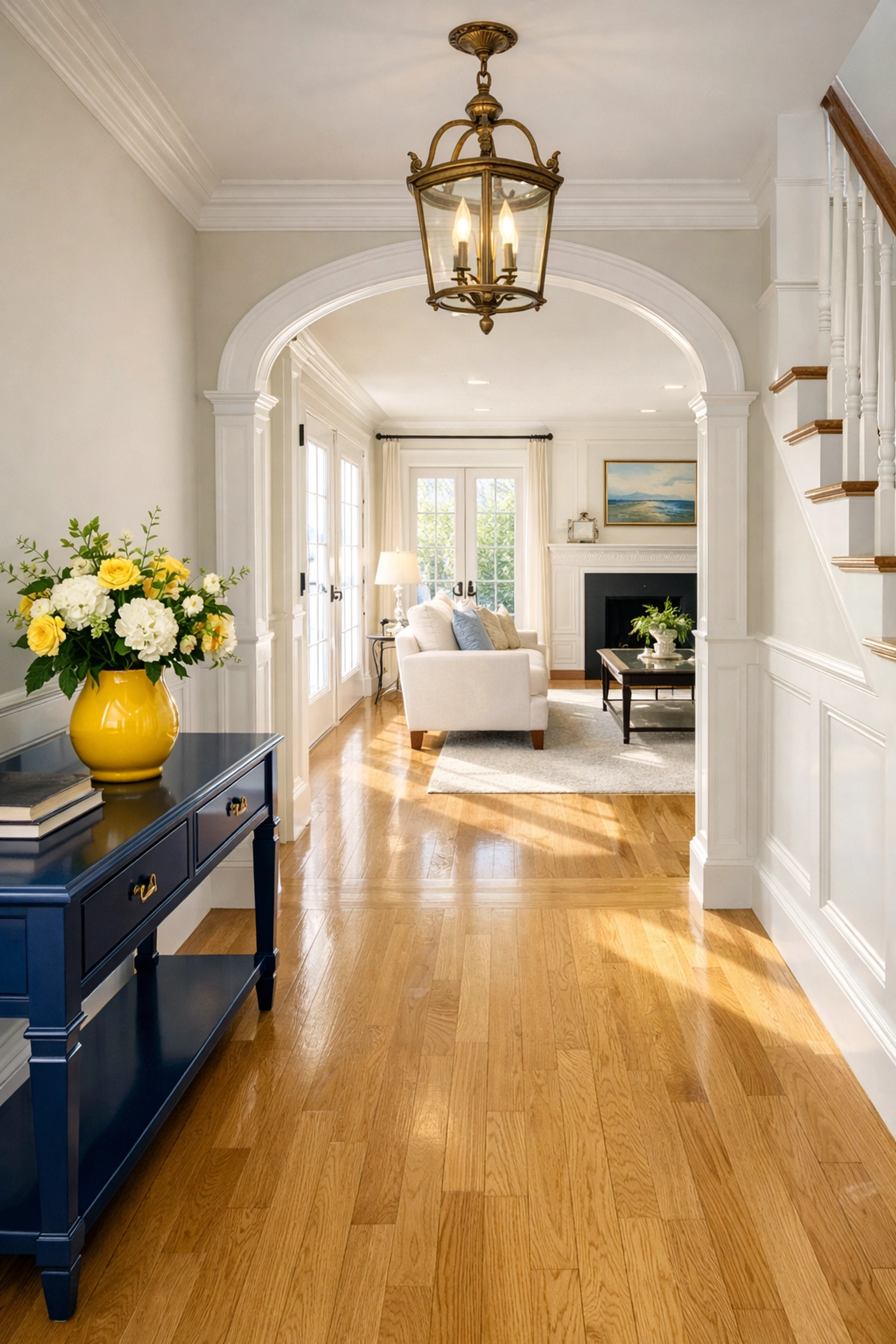 Spotless classic entryway and oak floors from local house cleaning services MA.