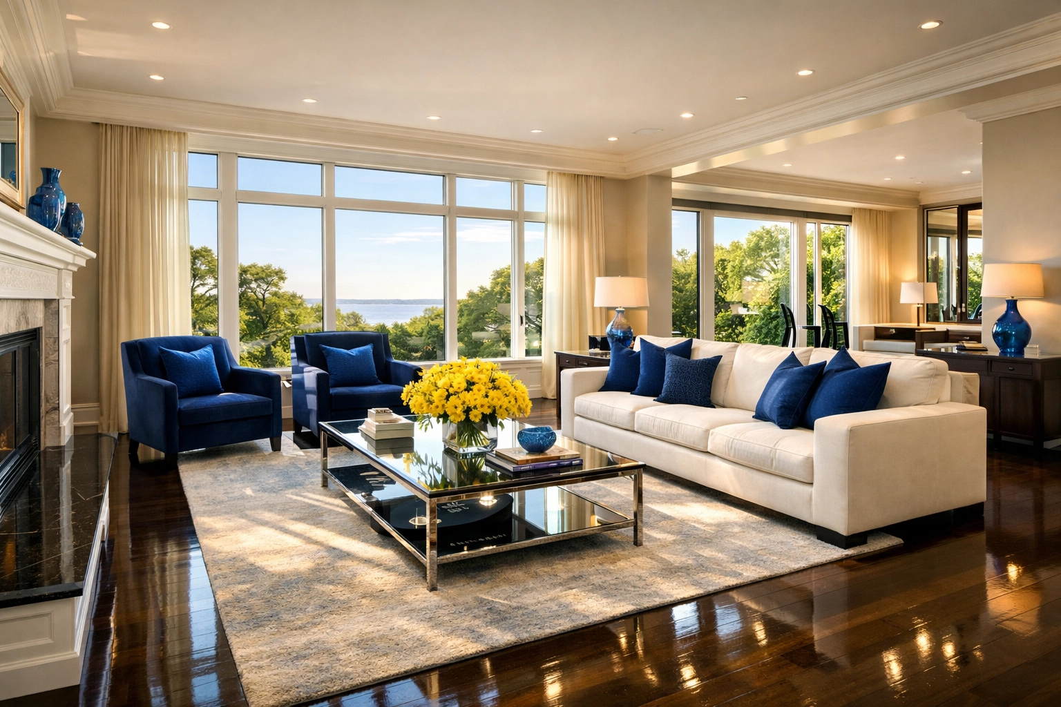 A sun-drenched, professionally cleaned living room showing the high standards of top cleaning services near me.