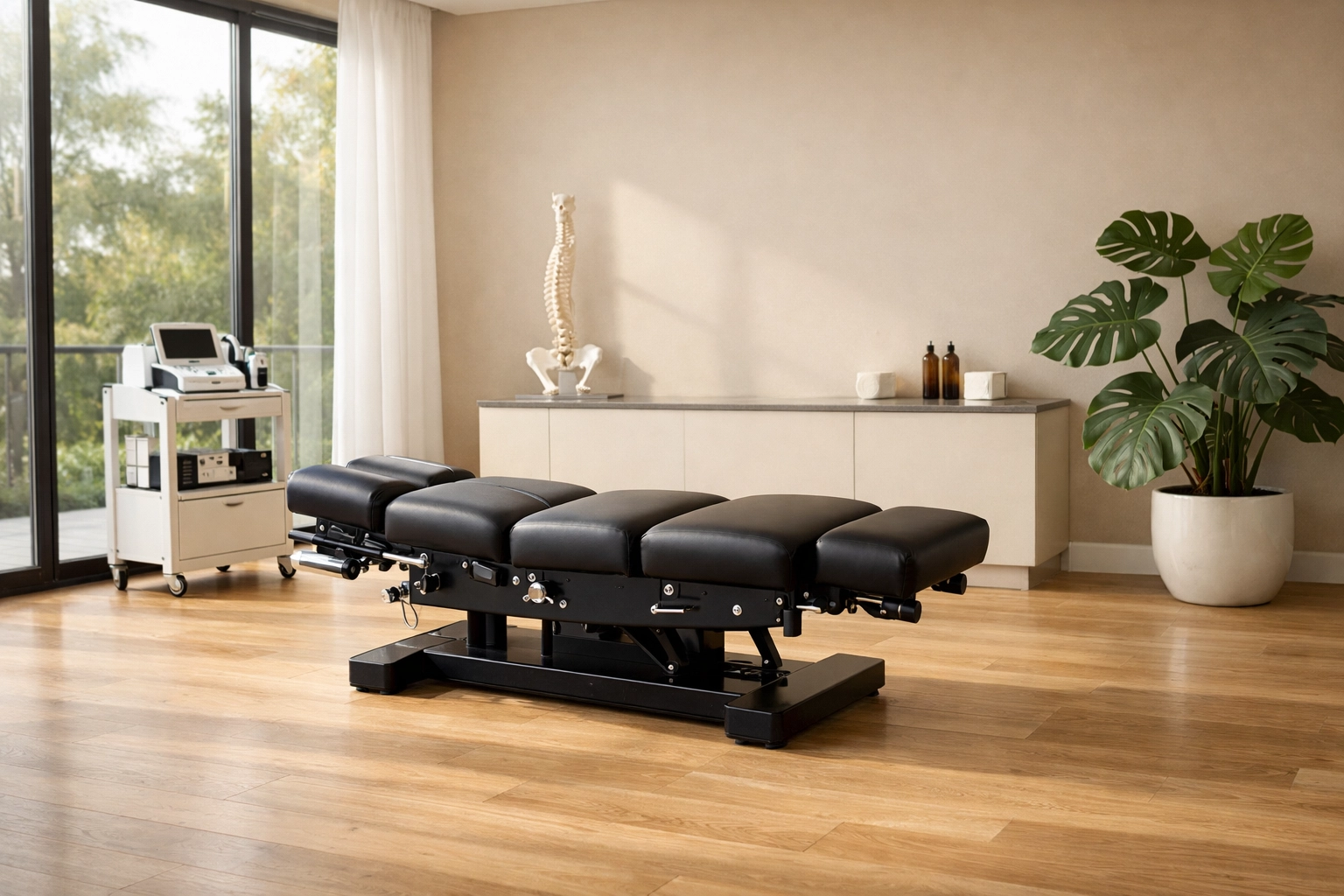 Modern chiropractic treatment suite with professional equipment in a St. Petersburg, Florida medical office.