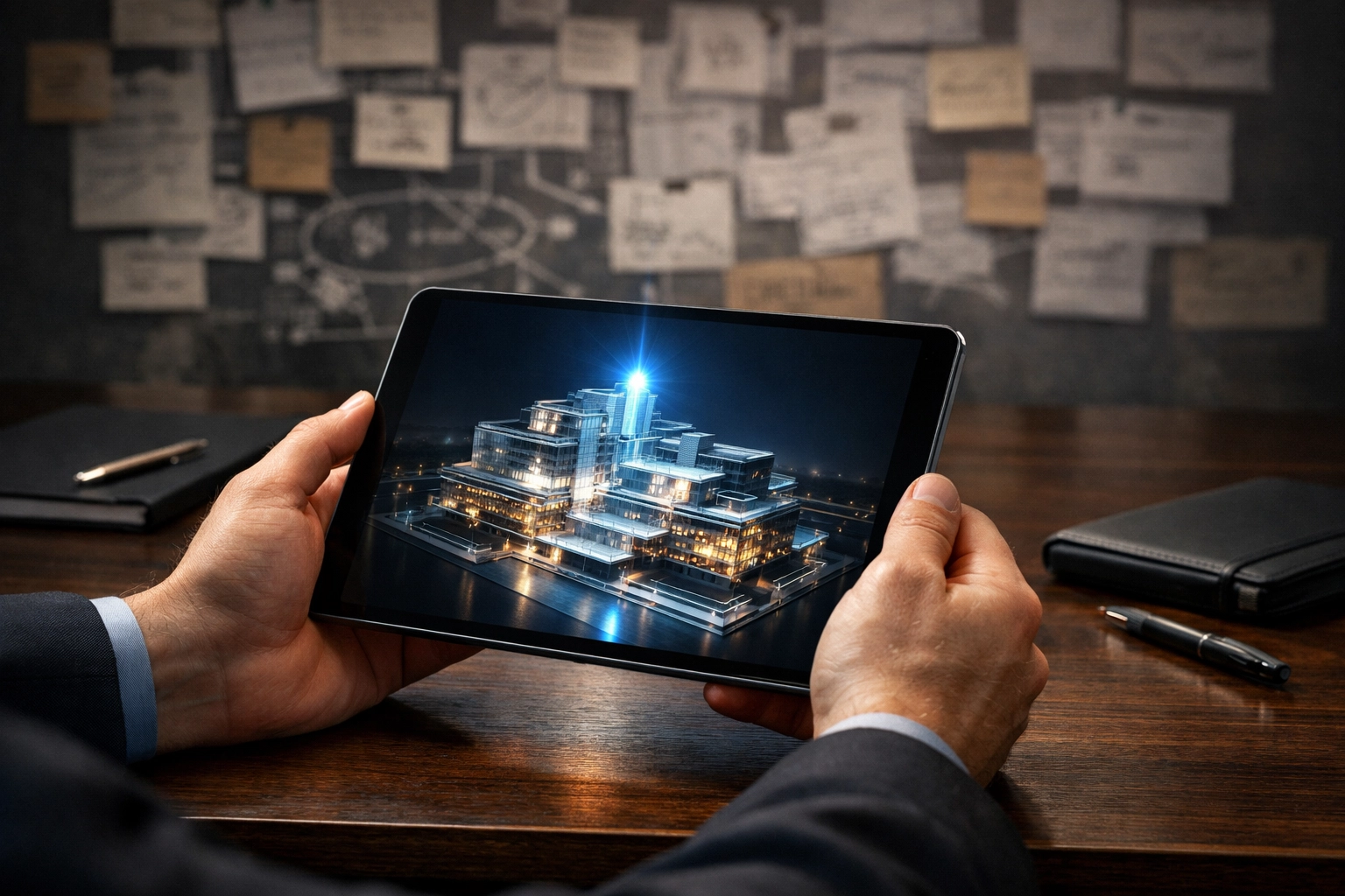 Digital tablet showing efficient AI reasoning results, replacing cluttered manual marketing processes.