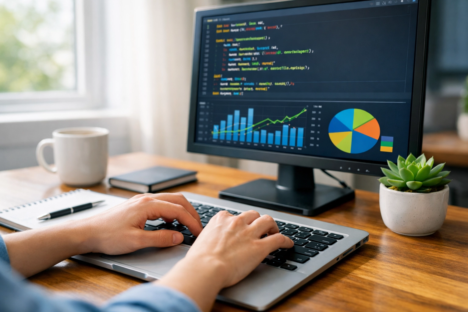 Student learning Python programming and building tech skills at home workspace