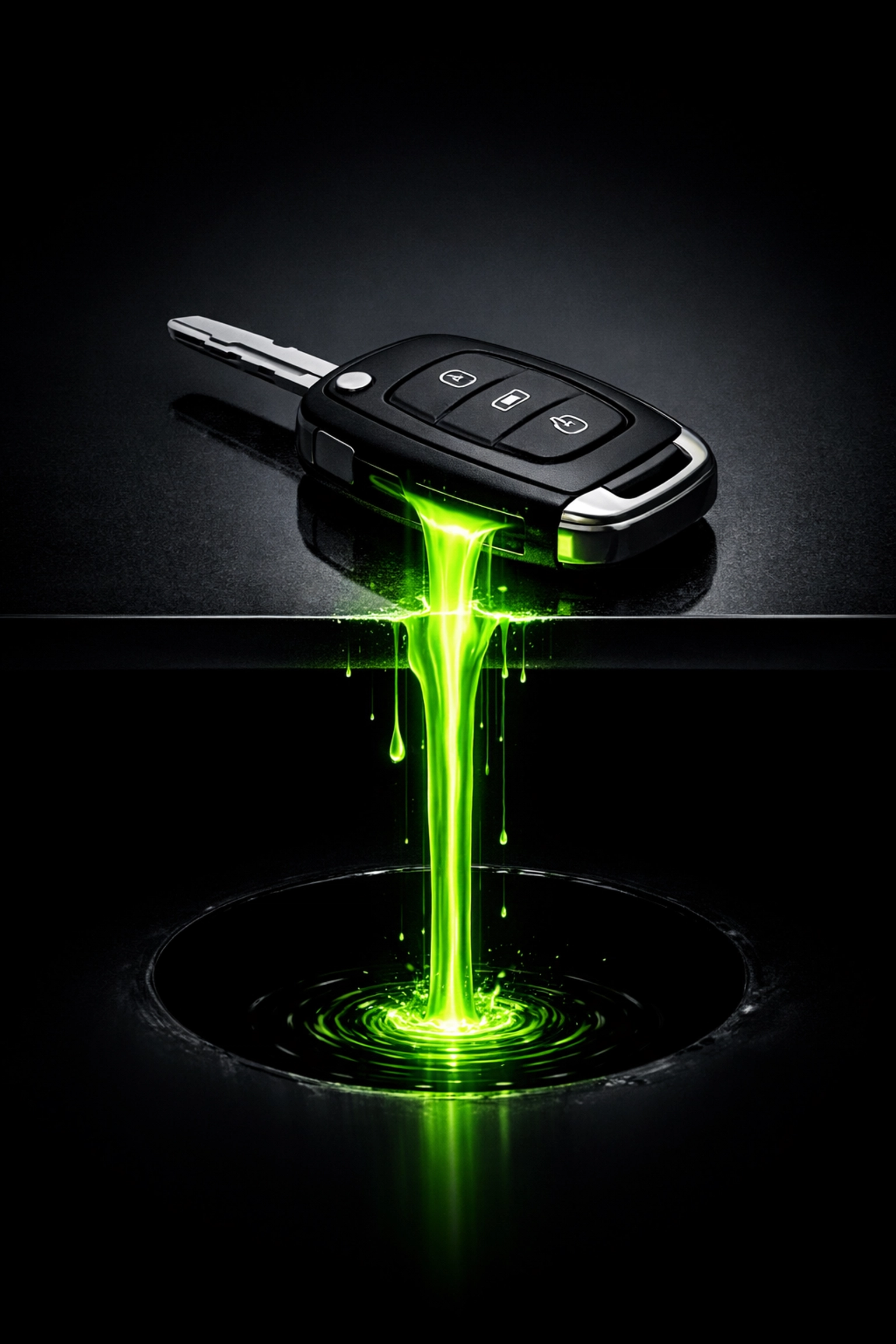 Visualizing loss of vehicle equity from the trade-in trap with car keys and neon accents.