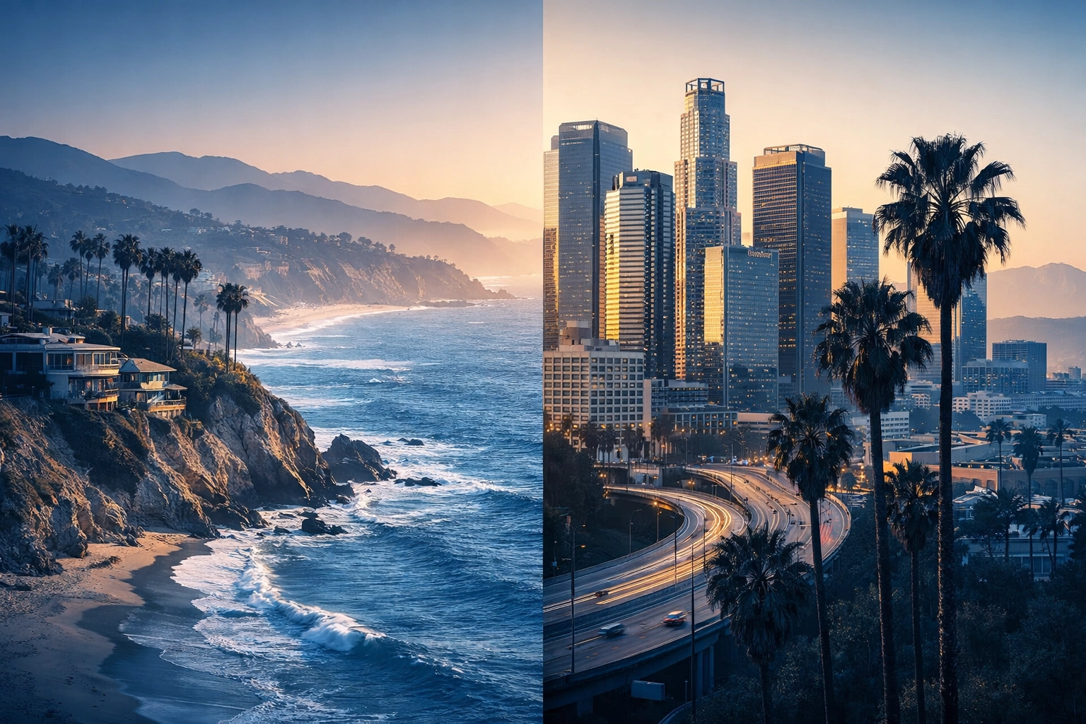 California real estate landscape from coastal properties to urban skyline