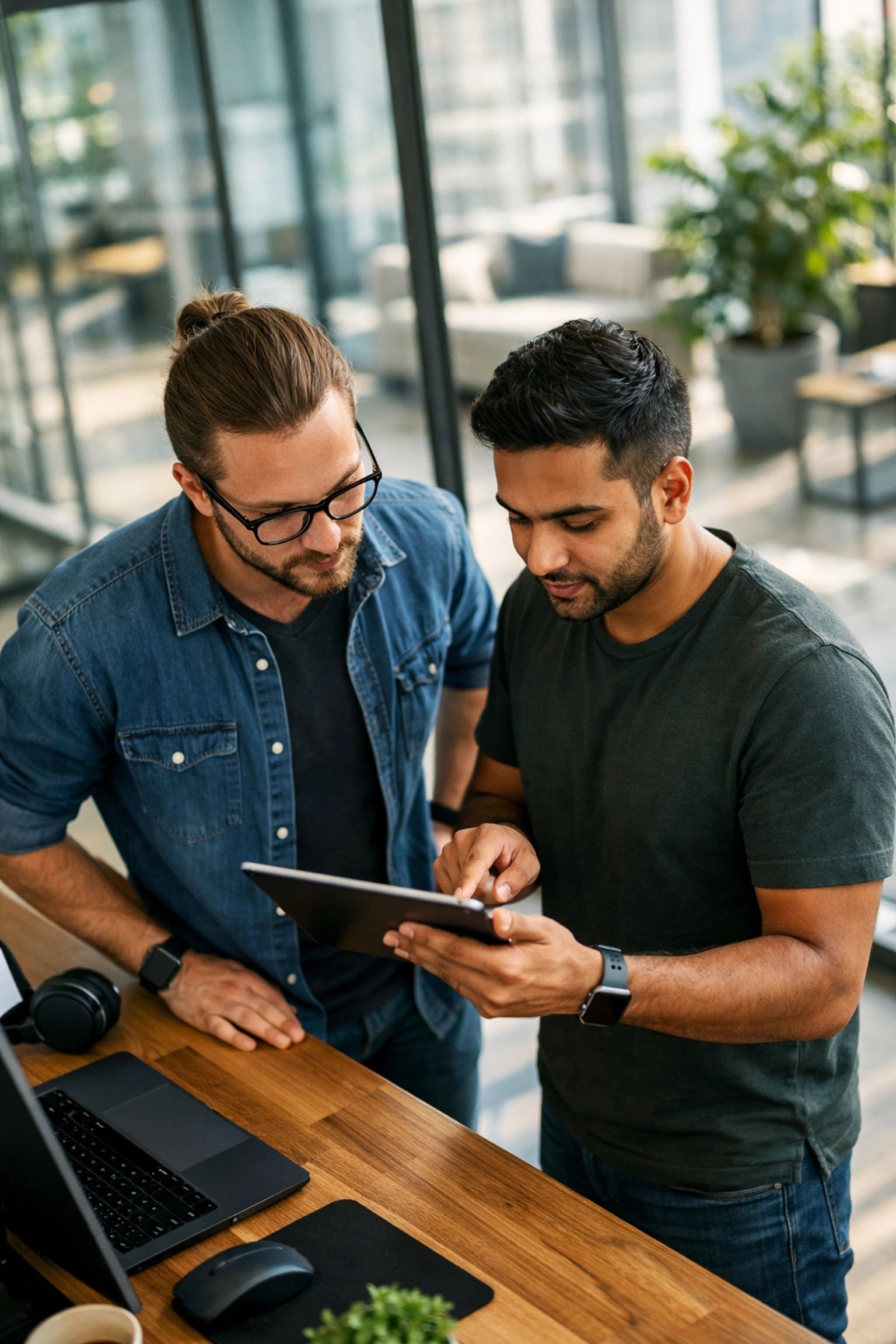 IT professionals reviewing AI efficiency for ServiceNow consulting services in a modern office.