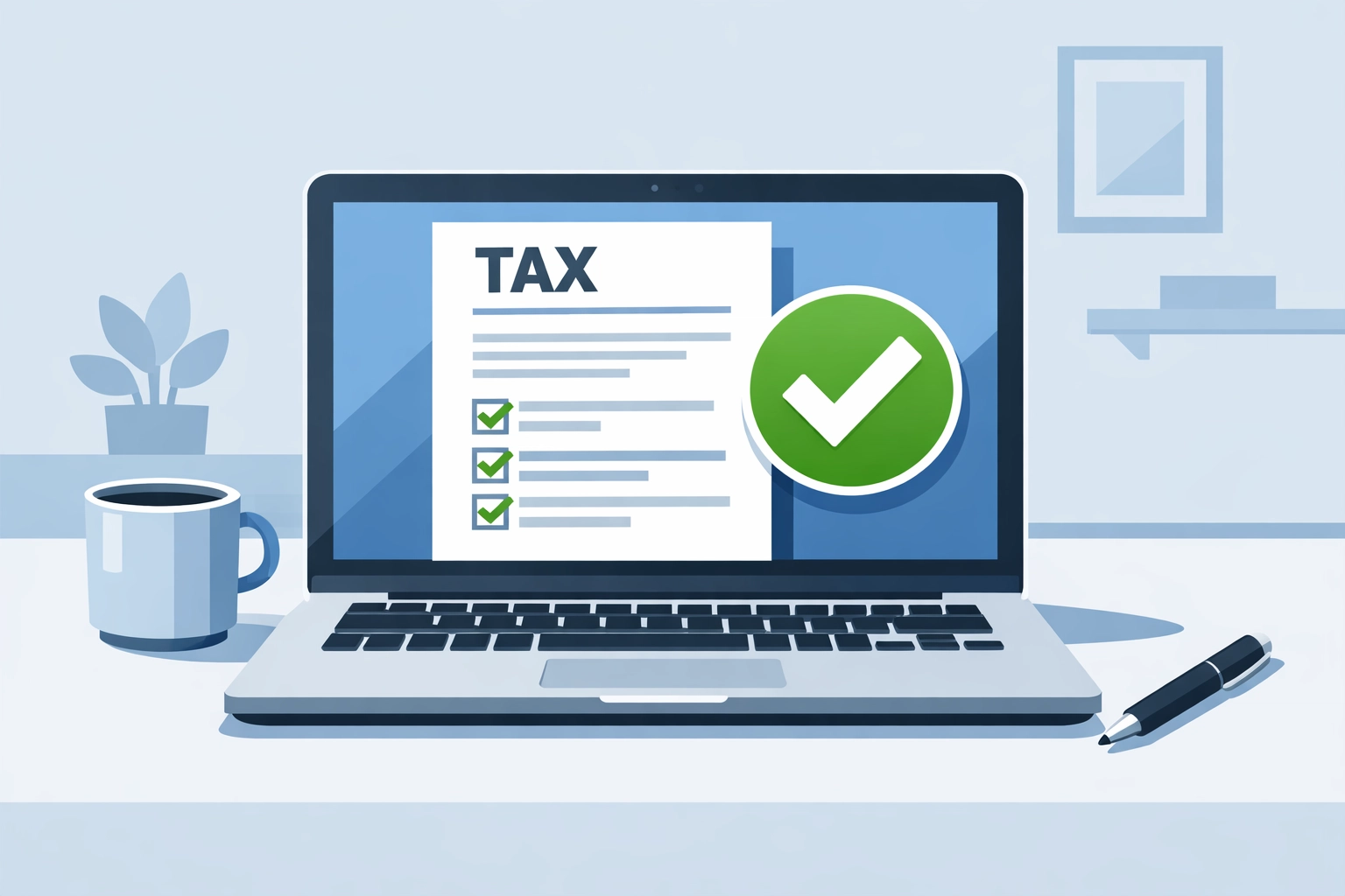 Illustration of a simple return completed using DIY tax software on a minimalist office desk.