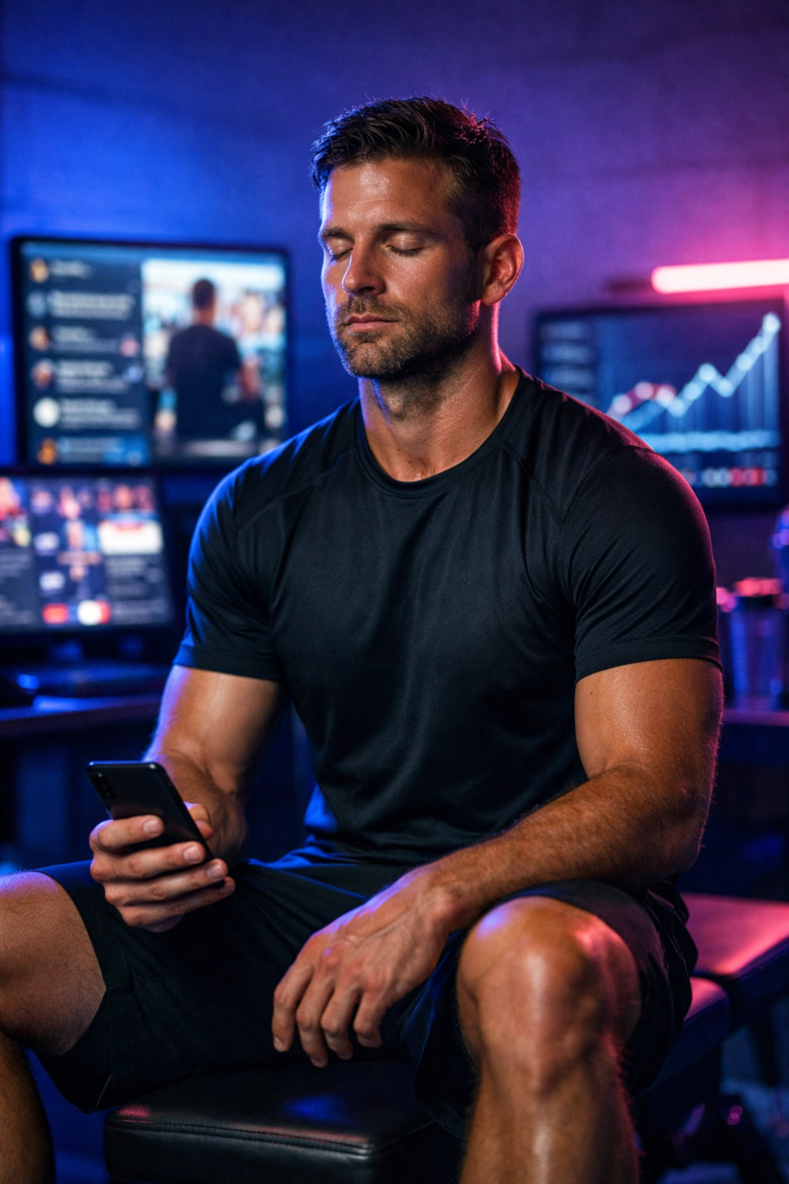 Athlete practicing mental training and visualization while managing digital brand content