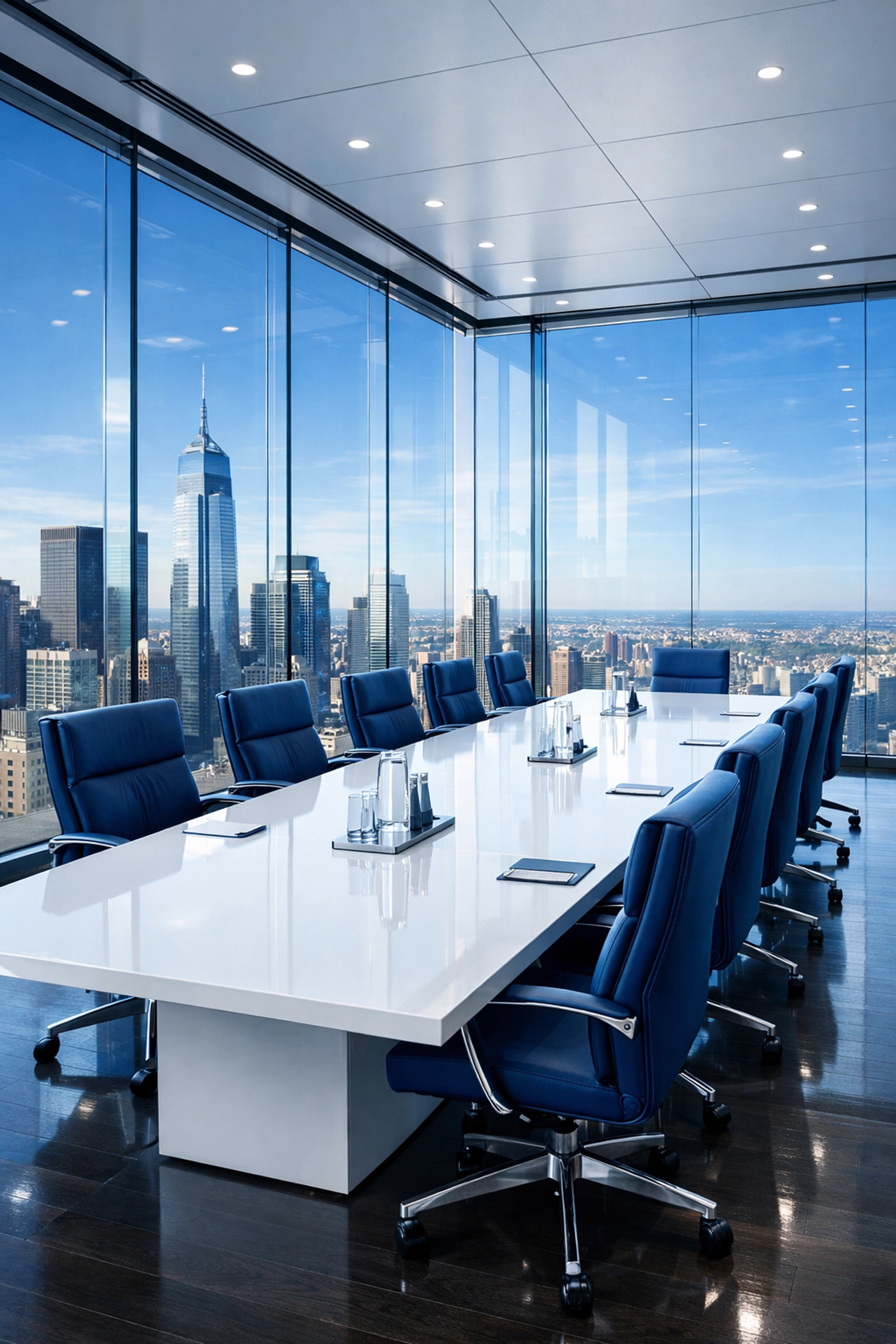 Modern executive boardroom with clean, streak-free glass walls and professional office furniture.