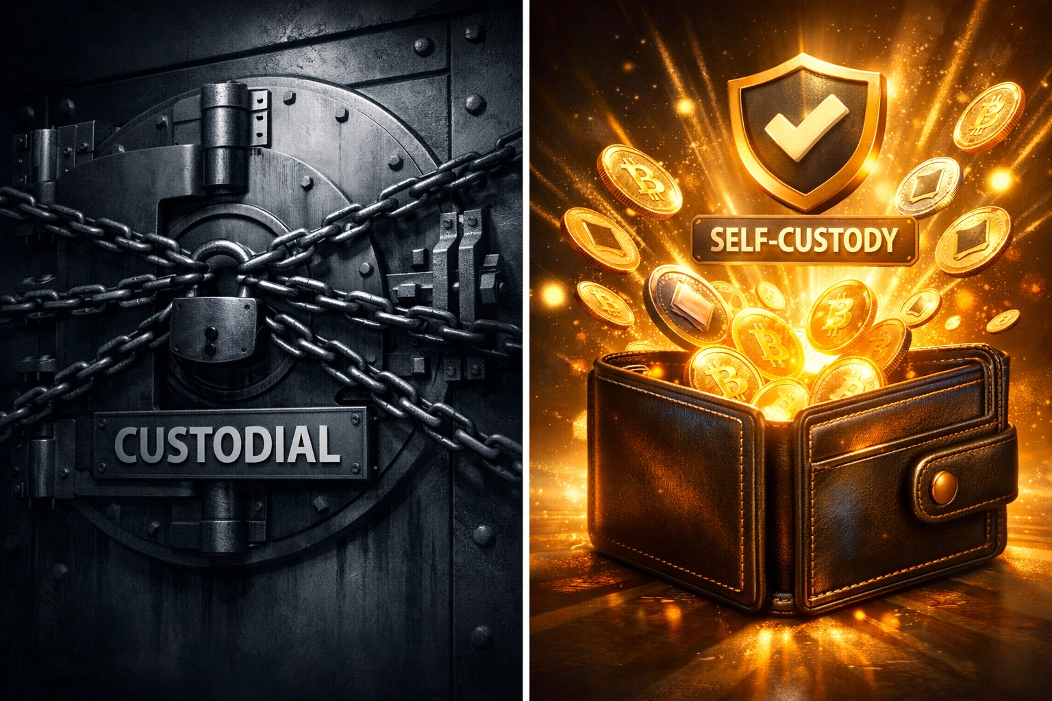 Custodial crypto payment processor vault versus self-custody Larecoin wallet with direct access