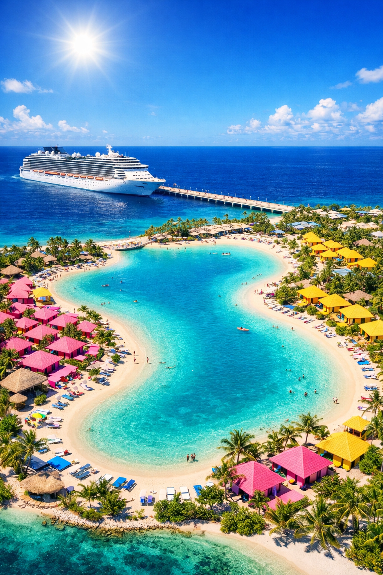Aerial view of Celebration Key in the Bahamas, a new destination for Carnival Dream cruises.