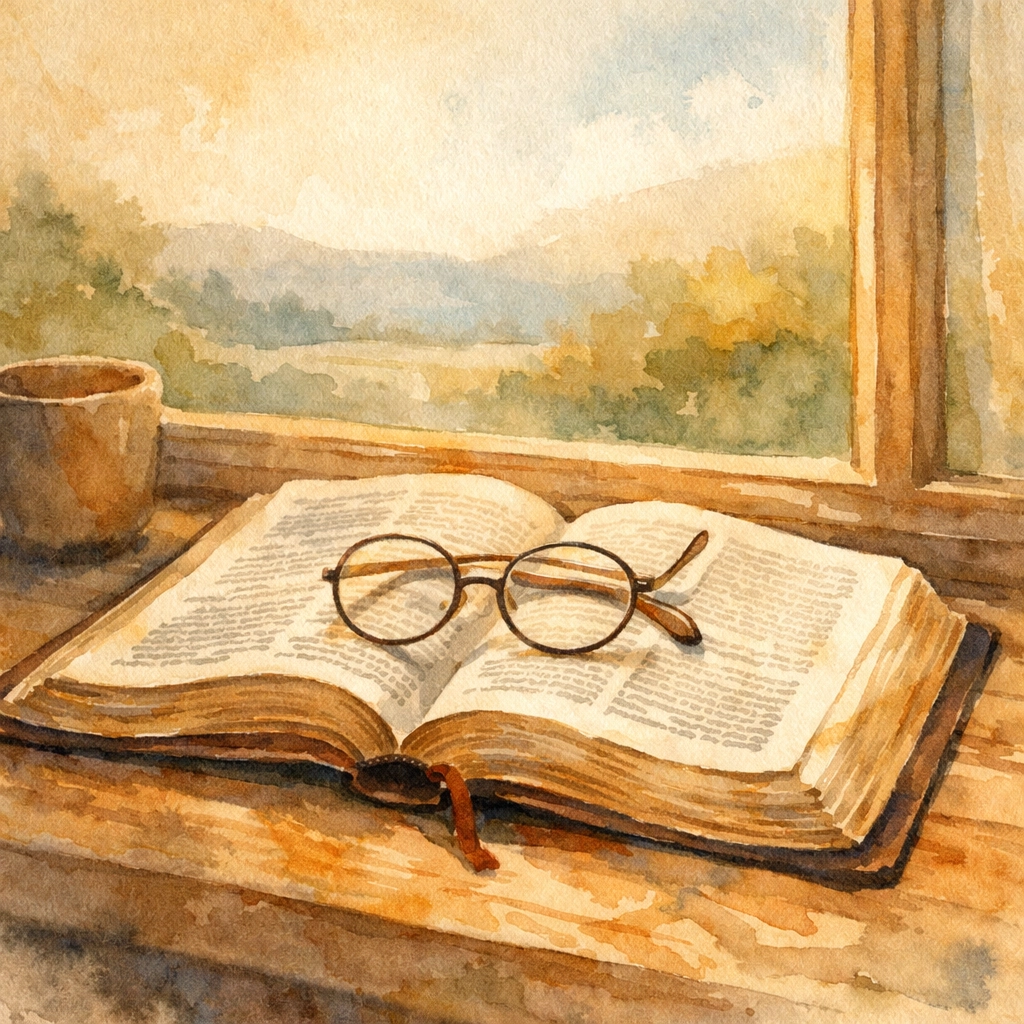 Open Bible on table with natural light streaming through window showing biblical peace and grounded truth