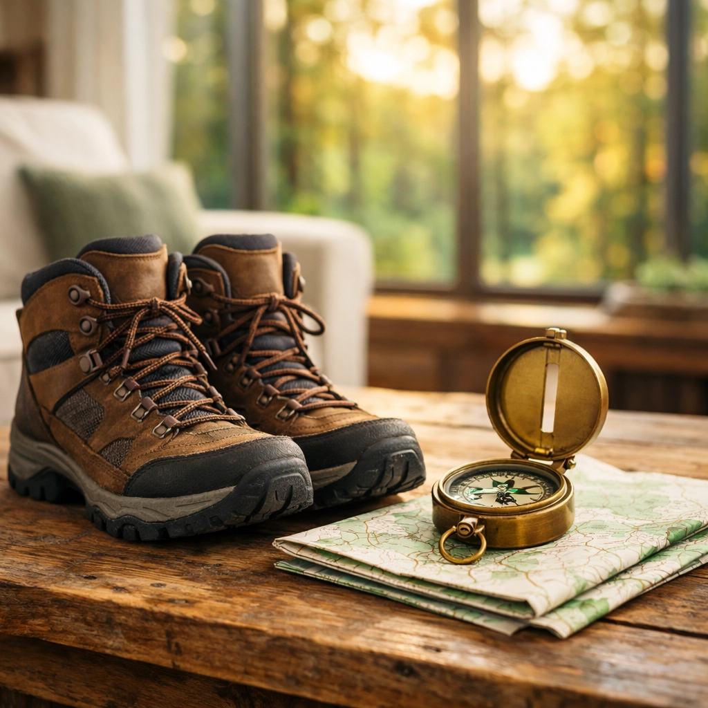A compass and map on a table representing navigating the Tennessee housing market with a Realtor.