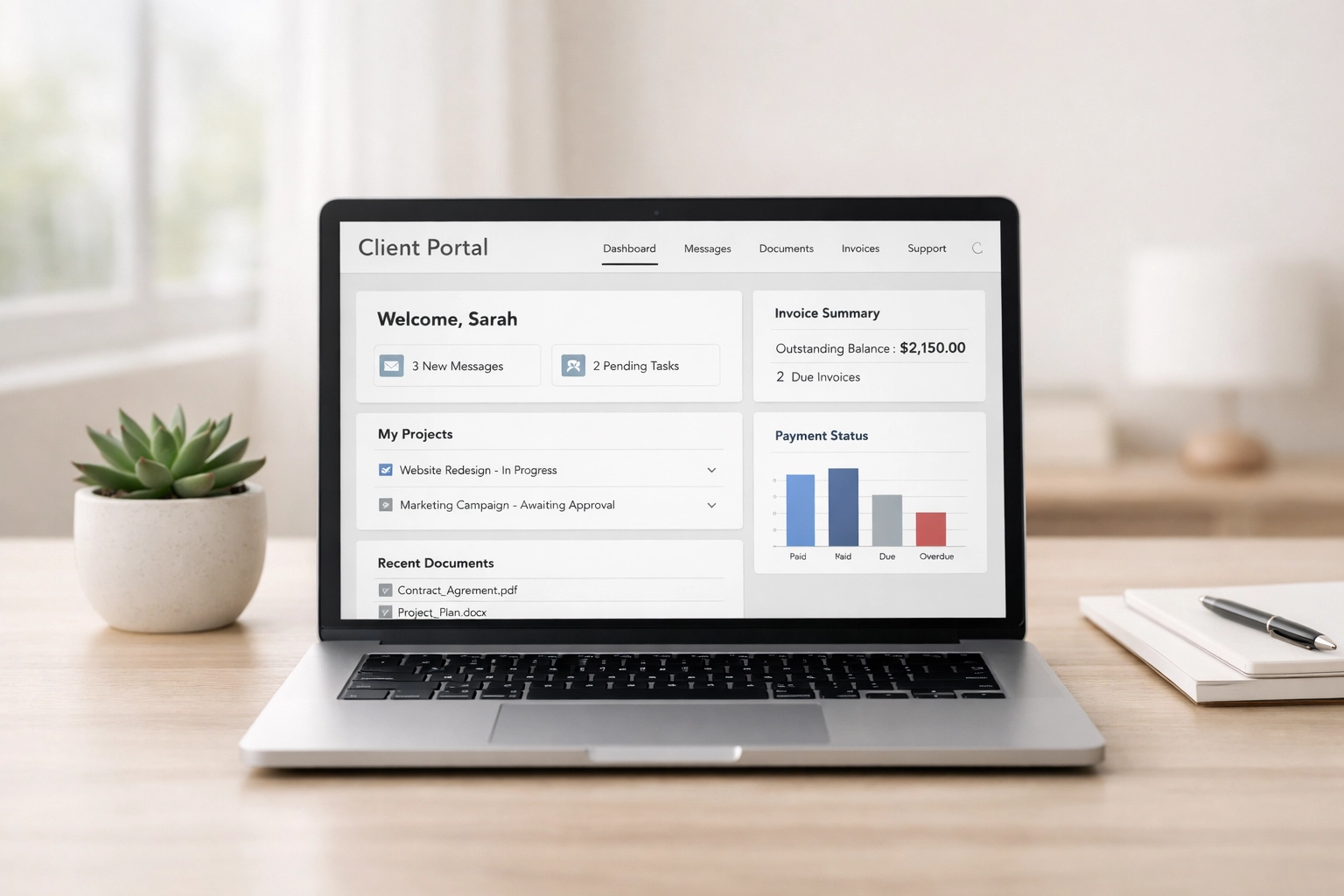 Digital client portal on laptop for automated ERO tax preparation intake process