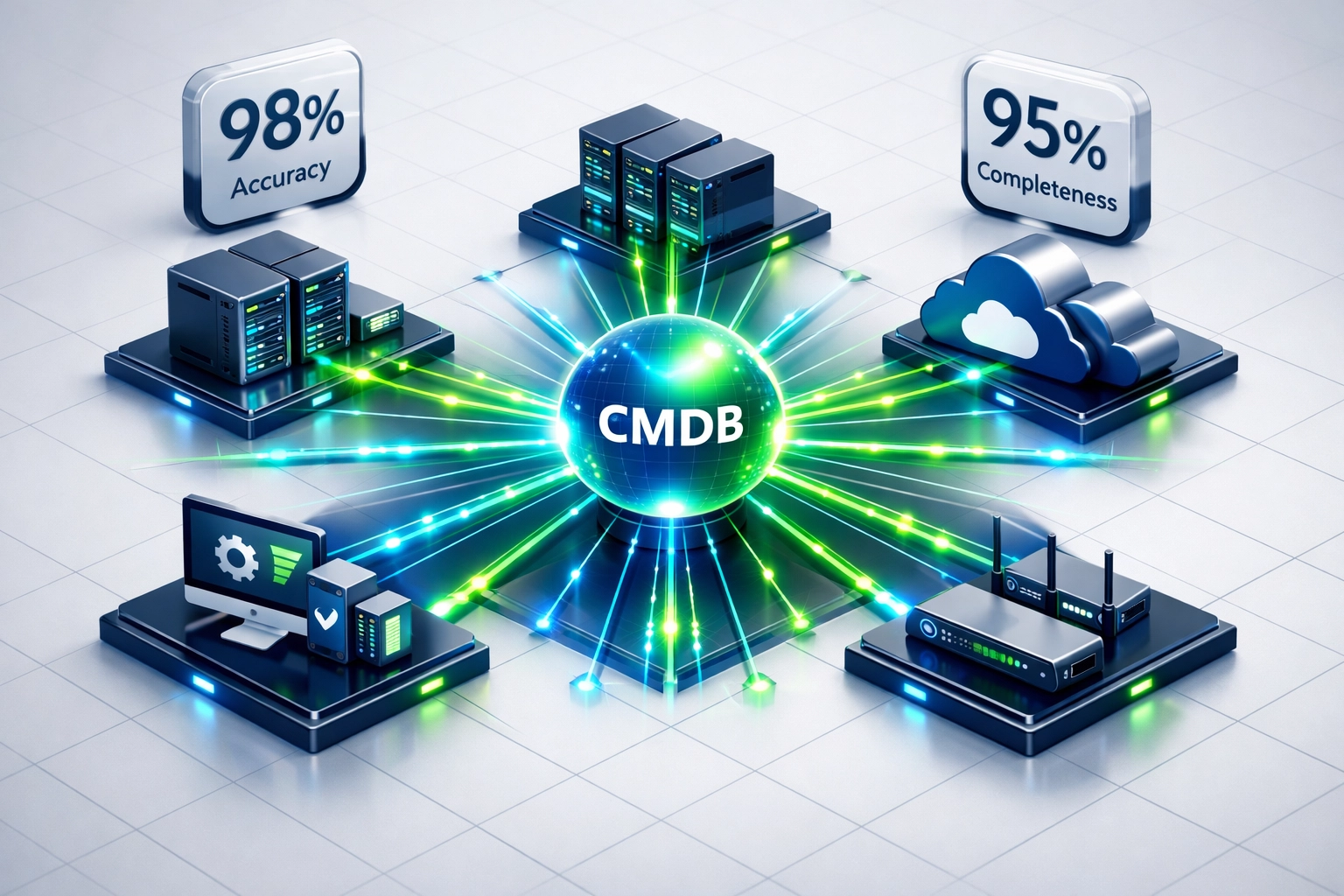 ServiceNow CMDB ecosystem with integrated infrastructure connections and observability tools