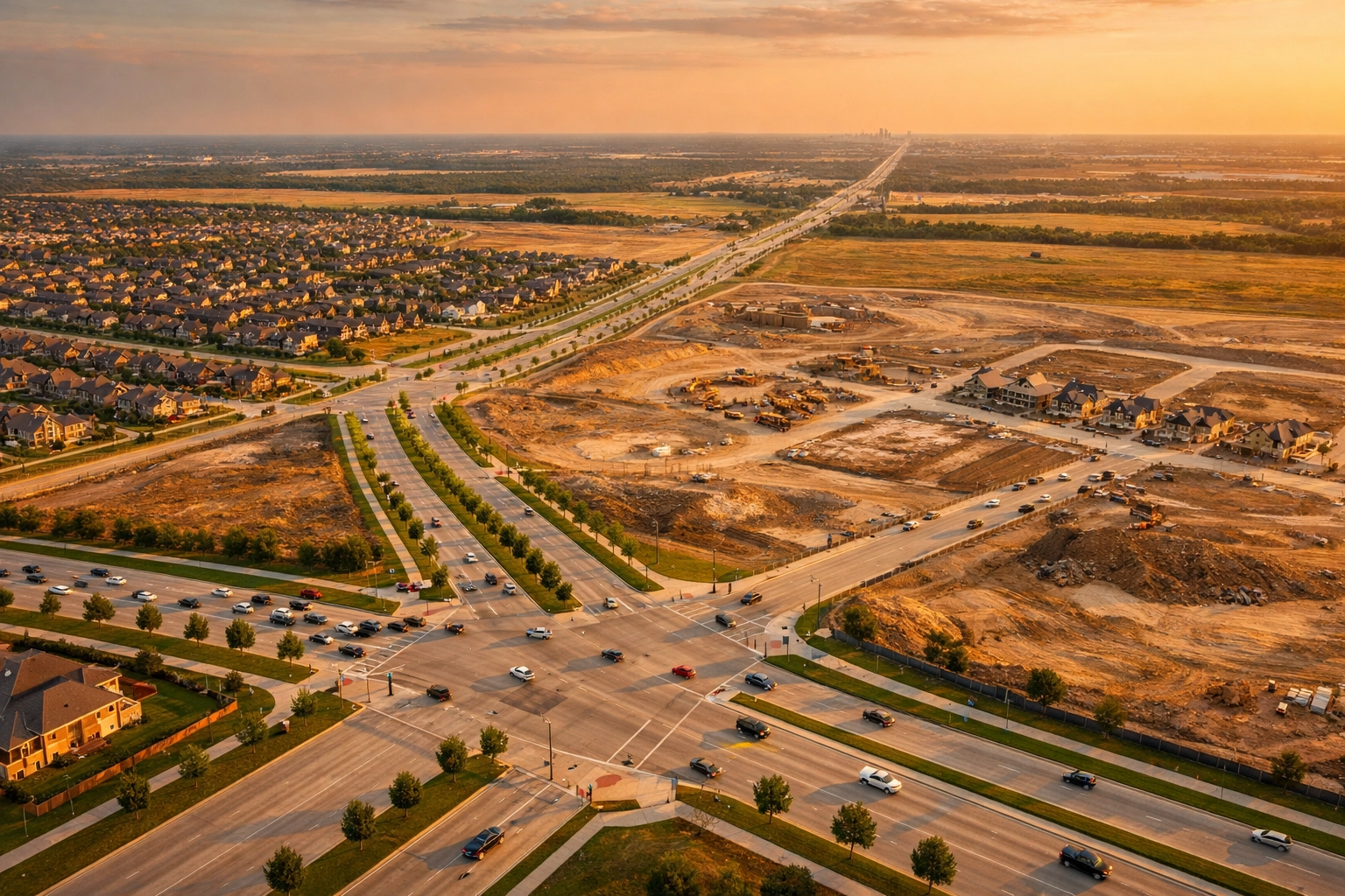 Aerial view of North Frisco residential development corridor along Dallas North Tollway