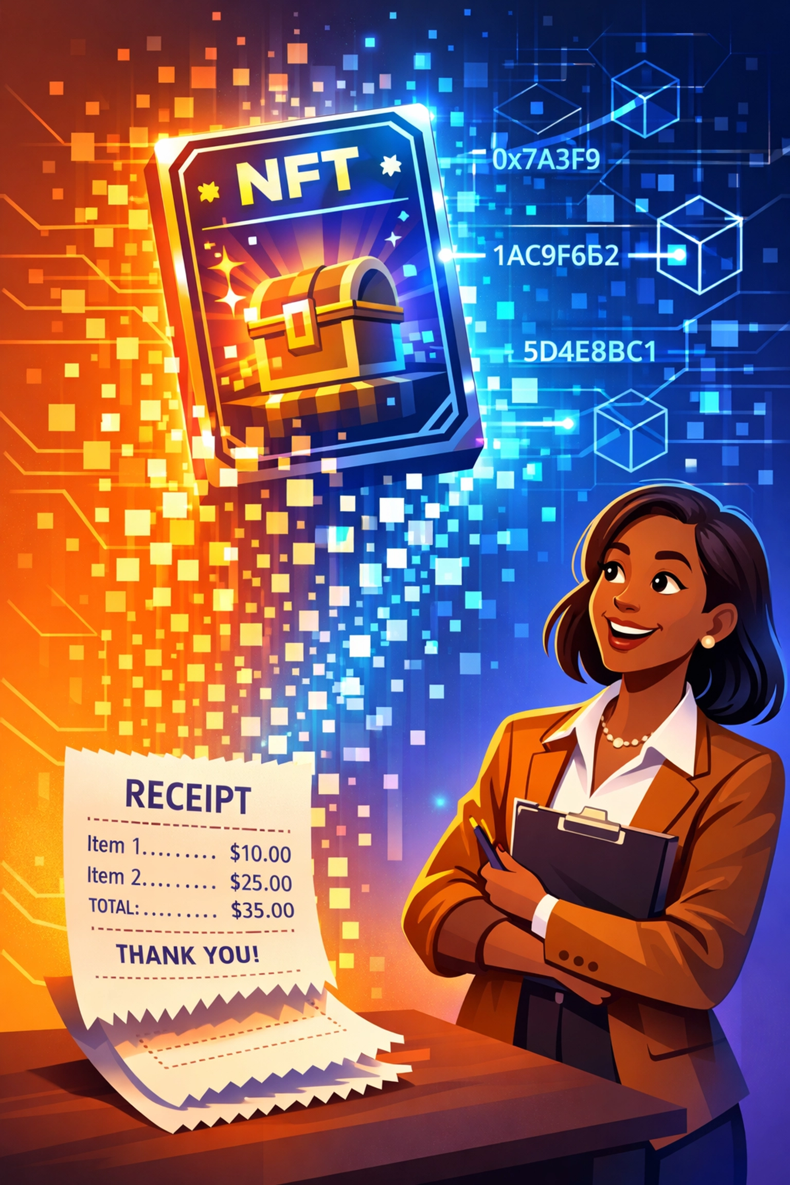 Digital receipt converting to NFT blockchain record for merchant tax compliance and accounting