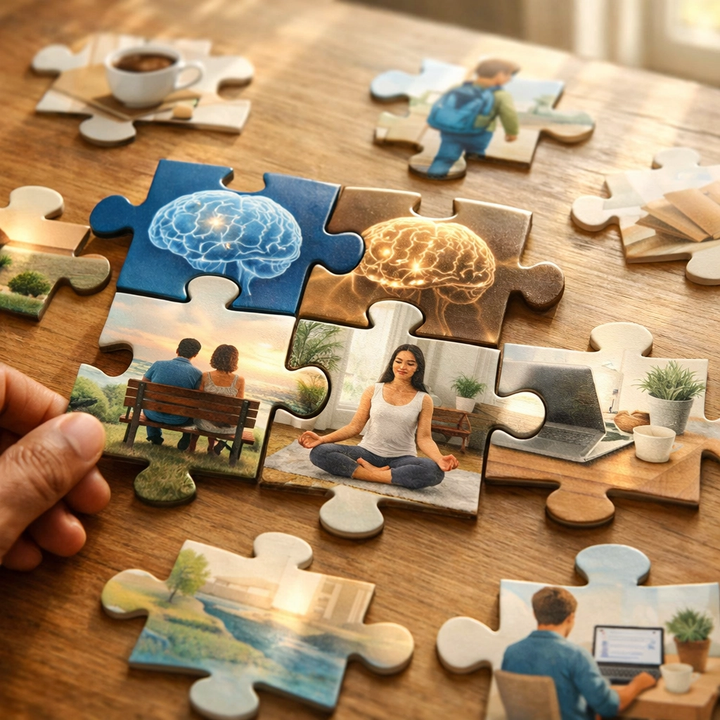 Puzzle pieces connecting together representing ADHD testing clarity and cognitive understanding
