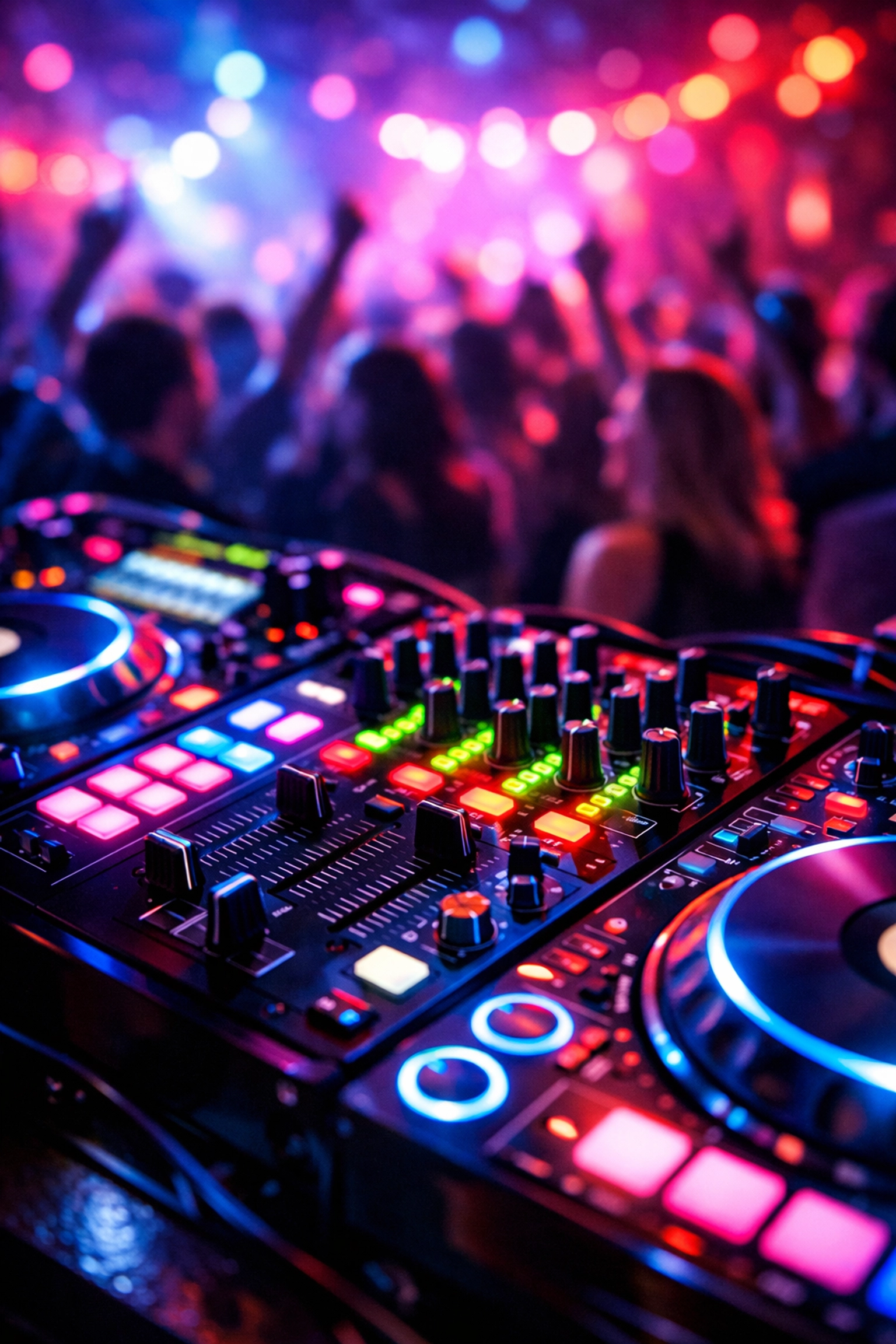 Professional DJ controller at a high-energy dance party hosted by premium dj services atlanta.