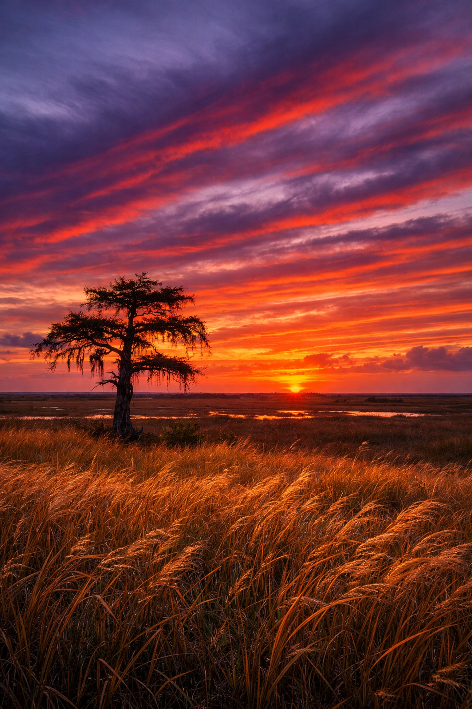 Vibrant sunset over the River of Grass at Pahayokee Overlook, showcasing the best Everglades landscape photo spots.