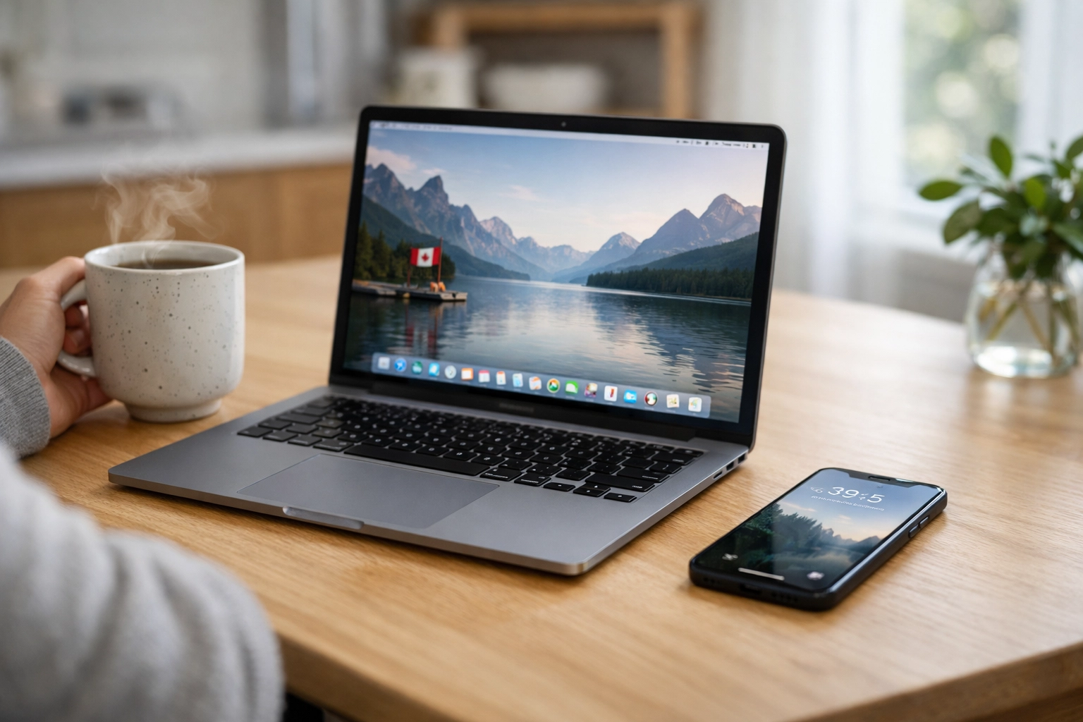 Laptop and smartphone on a table used to access an emergency loan Canada and fast funding.